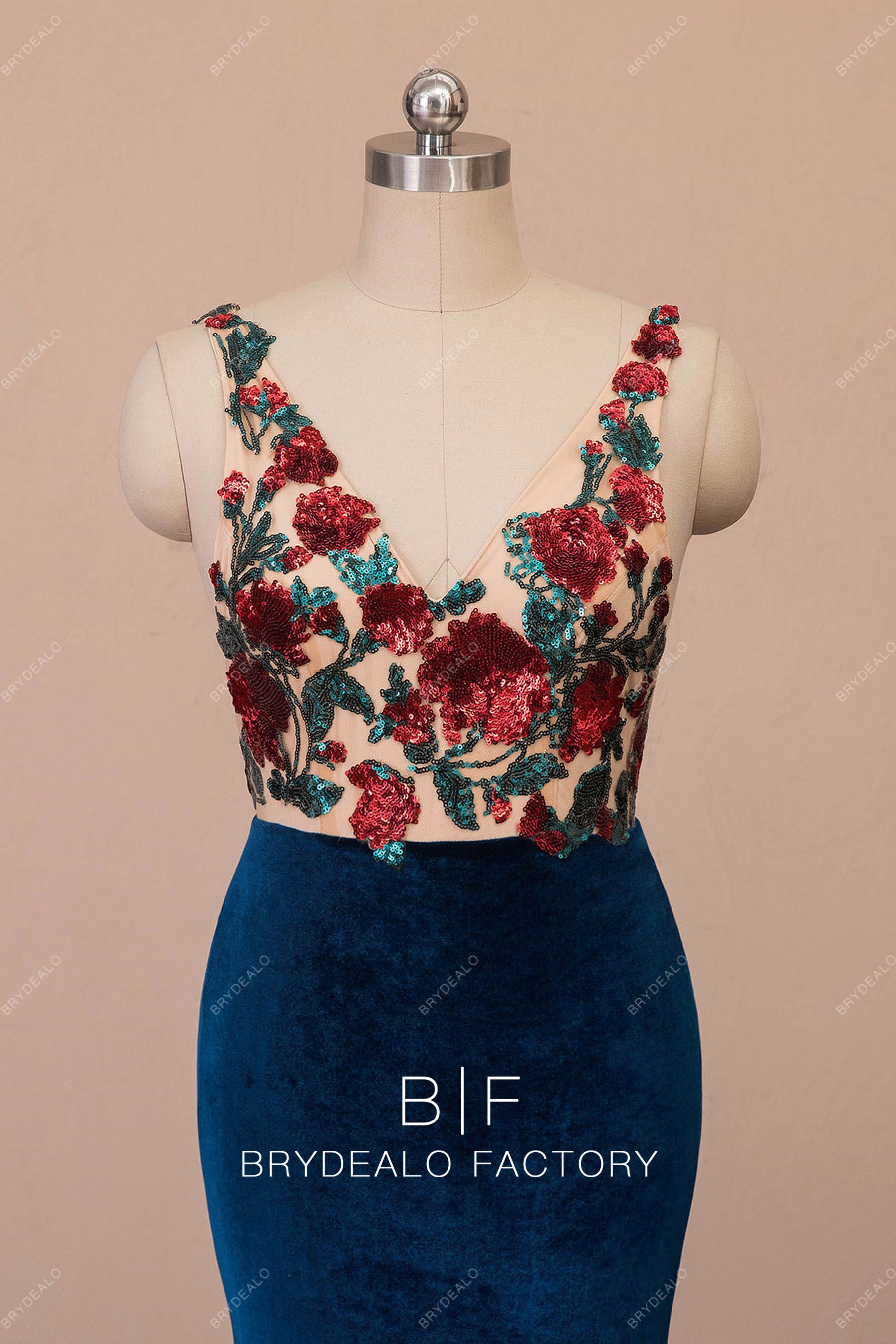 sleeveless sequined flower lace trumpet dress