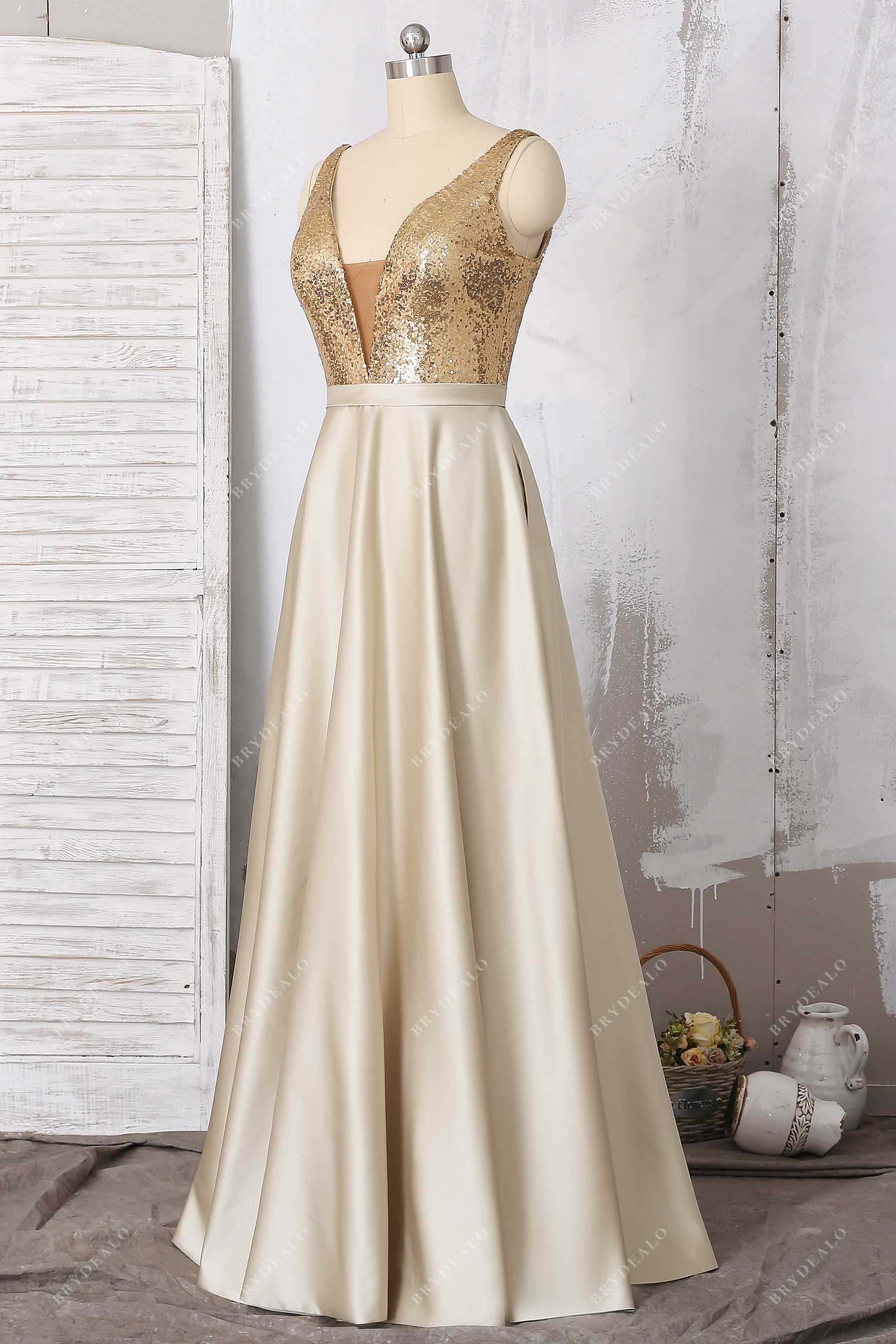 sleeveless v-neck pocket prom dress