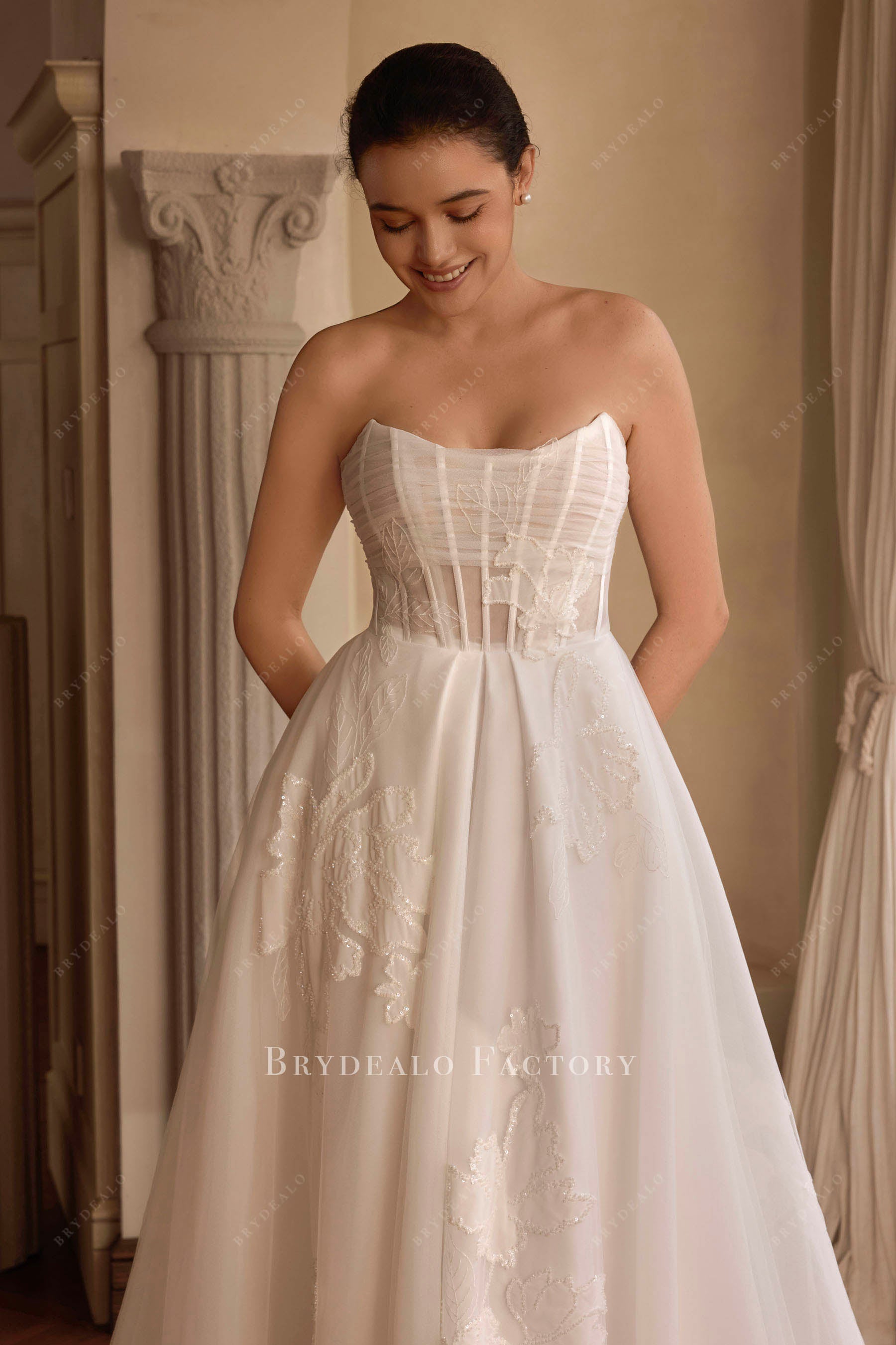 visible boning corset wedding dress