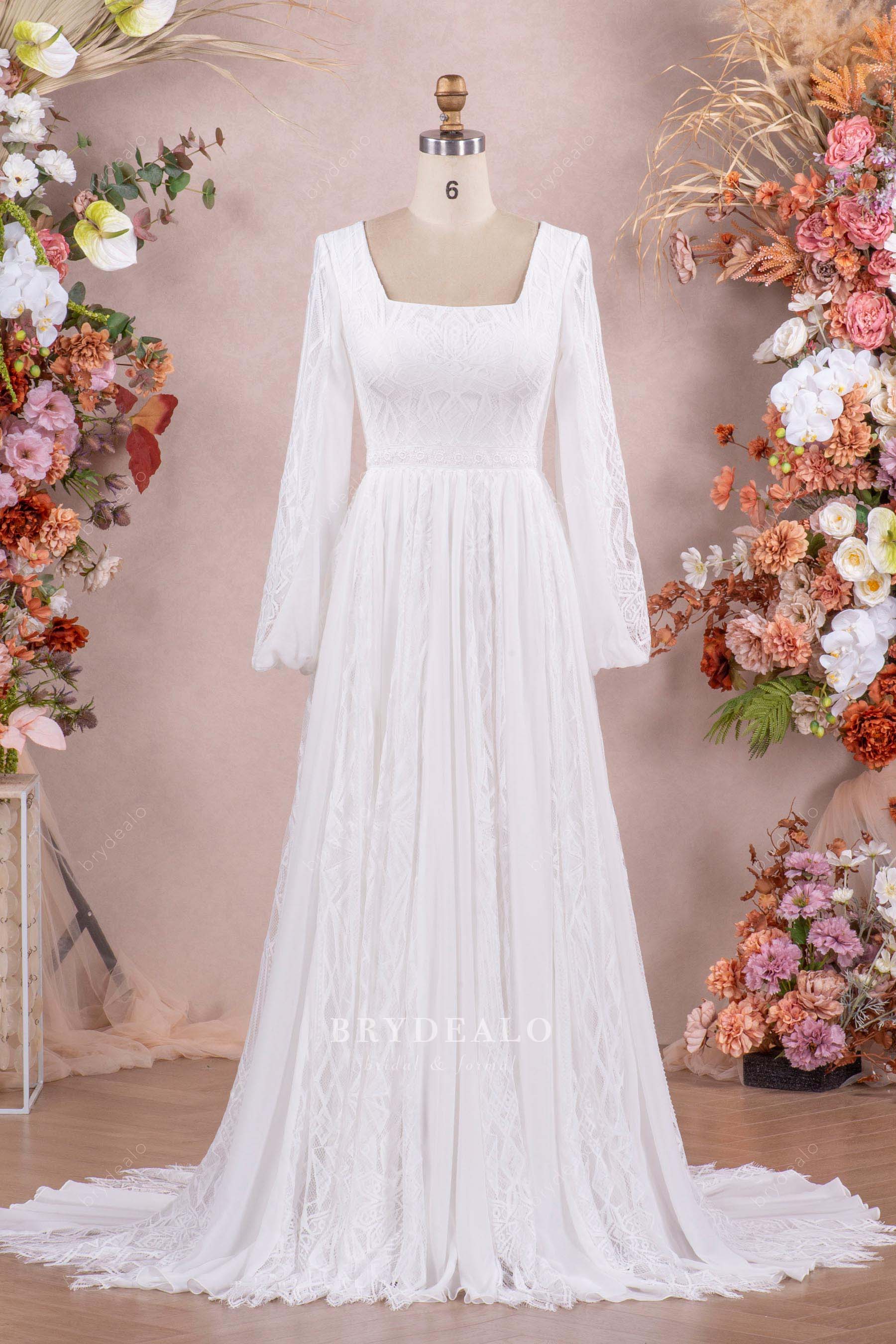 white lace a line boho wedding dress