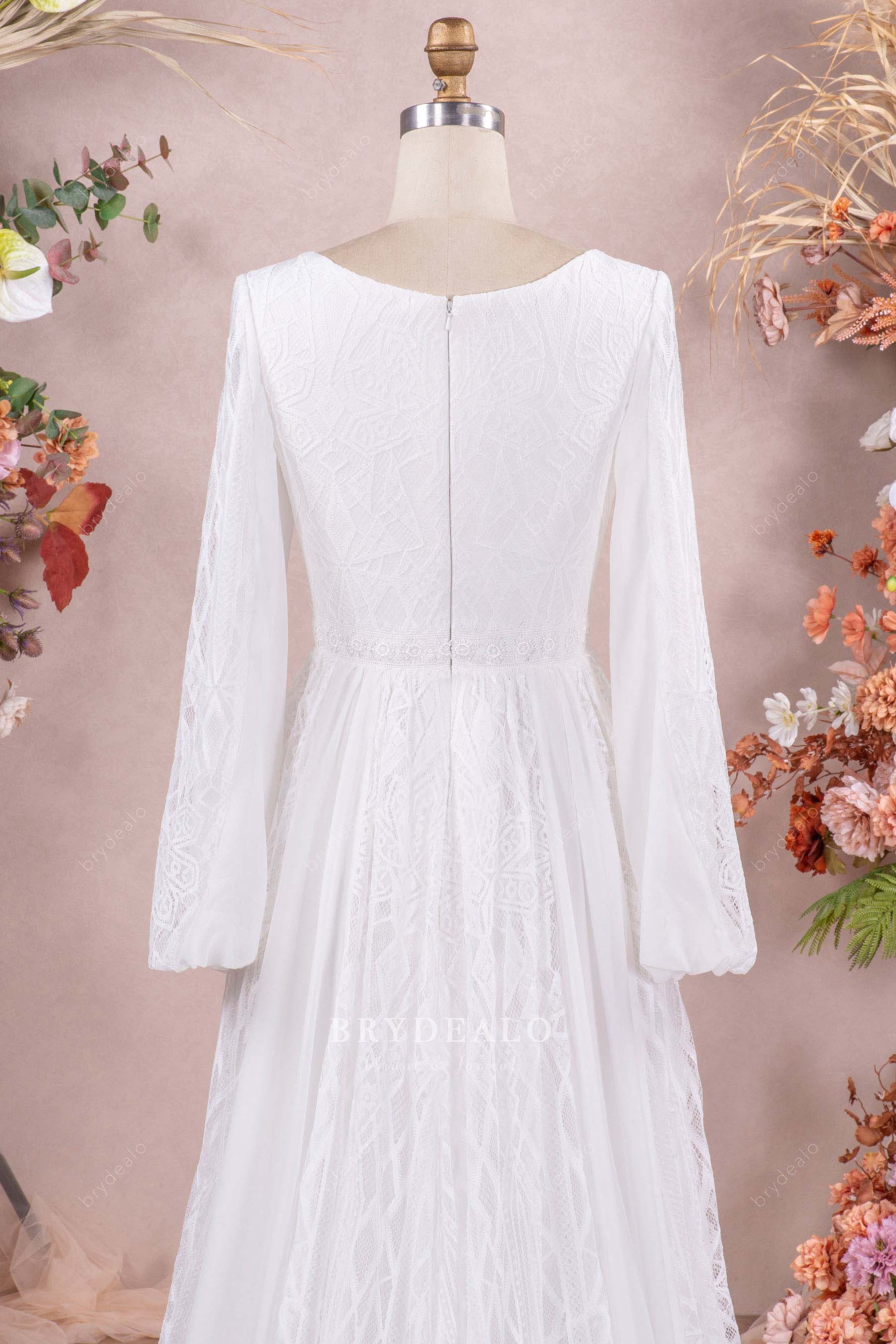 white lace conservative back boho wedding dress