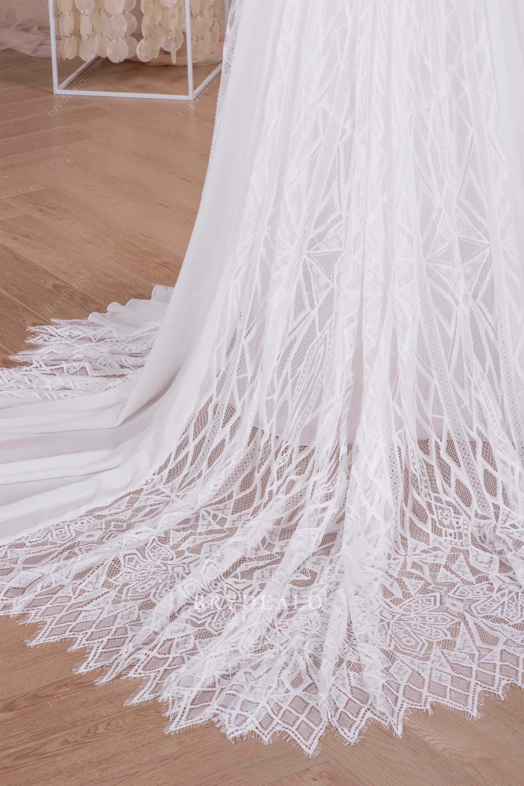 white lace illusion train boho wedding dress