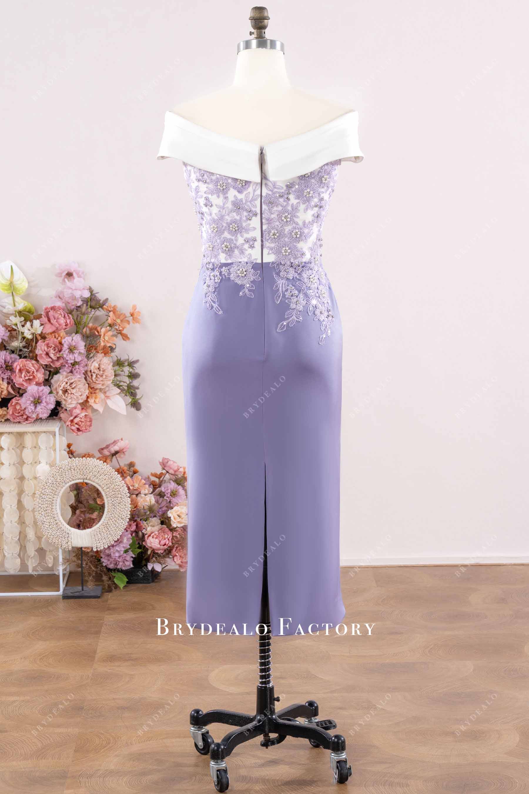 Two-Tone Beaded Lavender Lace Satin Mother of Bride Dress