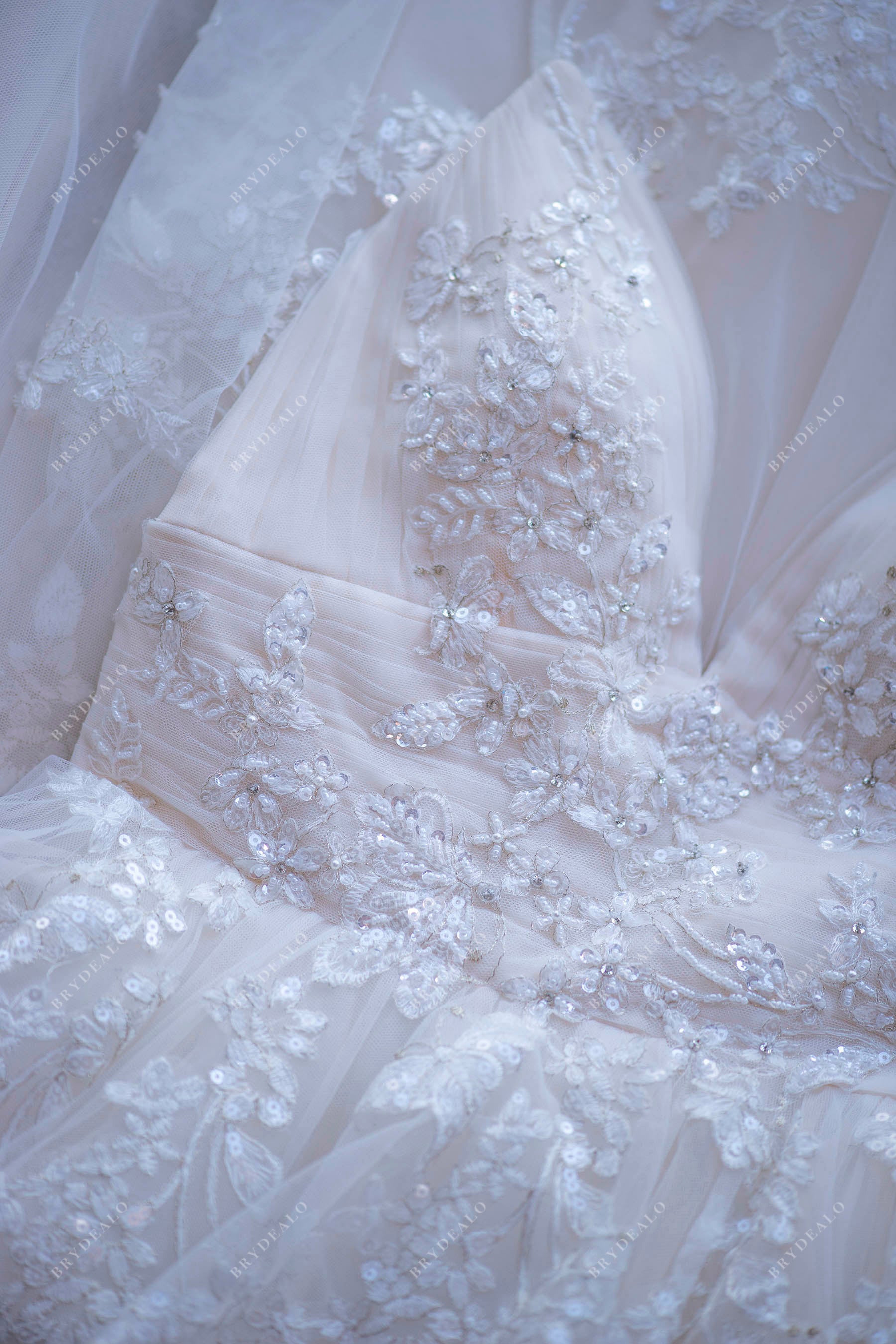 deep V-neck thin straps bridal dress