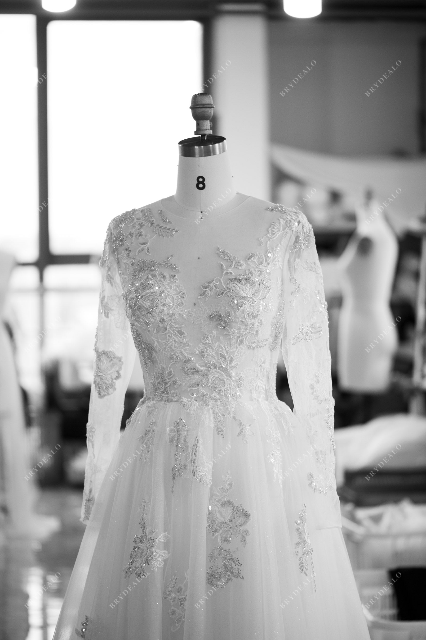 shimmery lace beaded tulle wedding dress