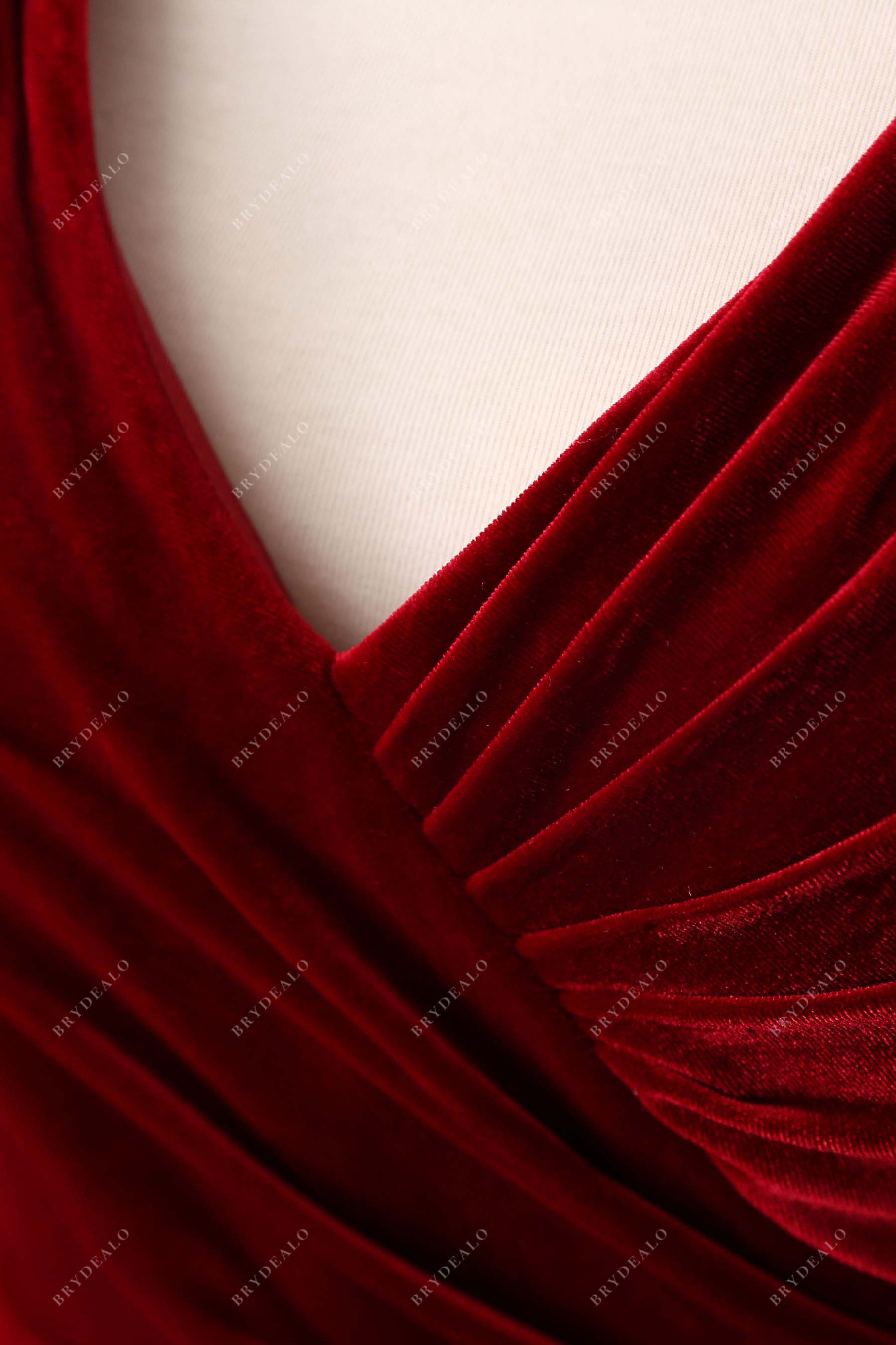 wrapped V-neck red prom dress