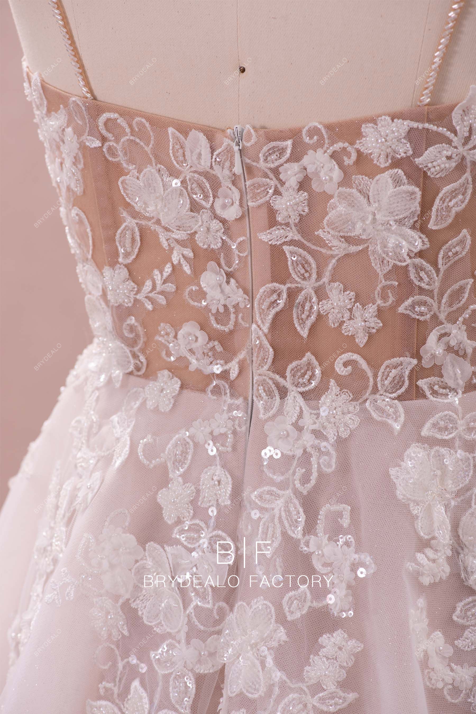 beautiful beaded 3D flower lace bridal gown