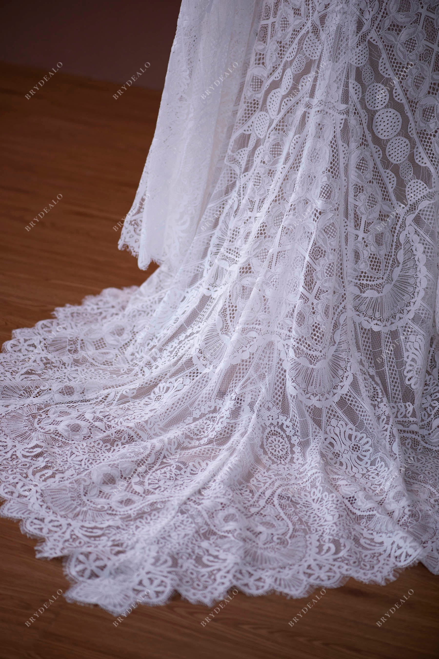 Elegant Lace Dramatic Sleeve Boho Wedding Gown
