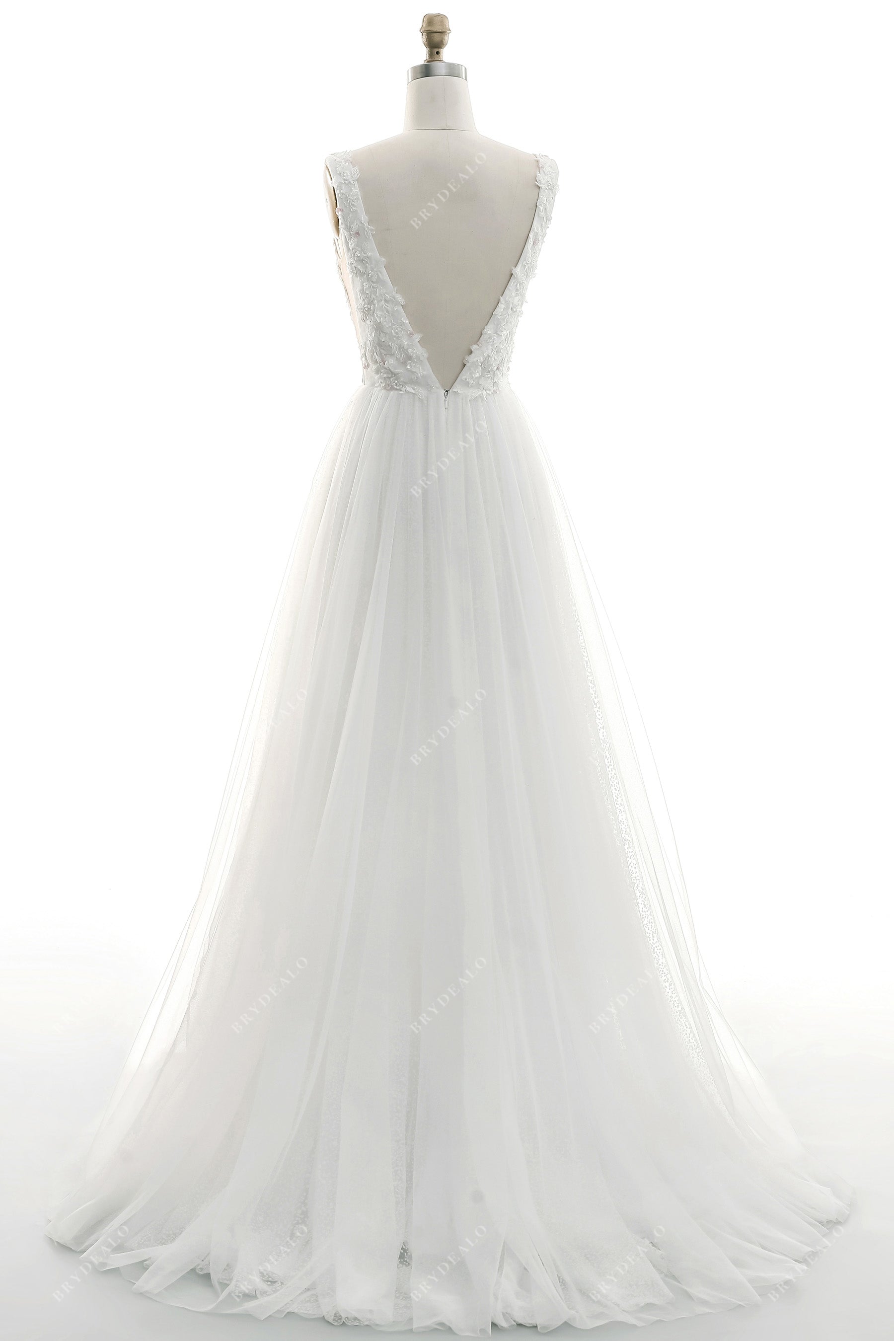 Dreamy Tulle A-Line Wedding Dress: Beaded Lace, V Neckline, Soft Skirt Brydealo Dreamy Tulle A-Line Wedding Dress: Beaded Lace, V Neckline, Soft Skirt Brydealo