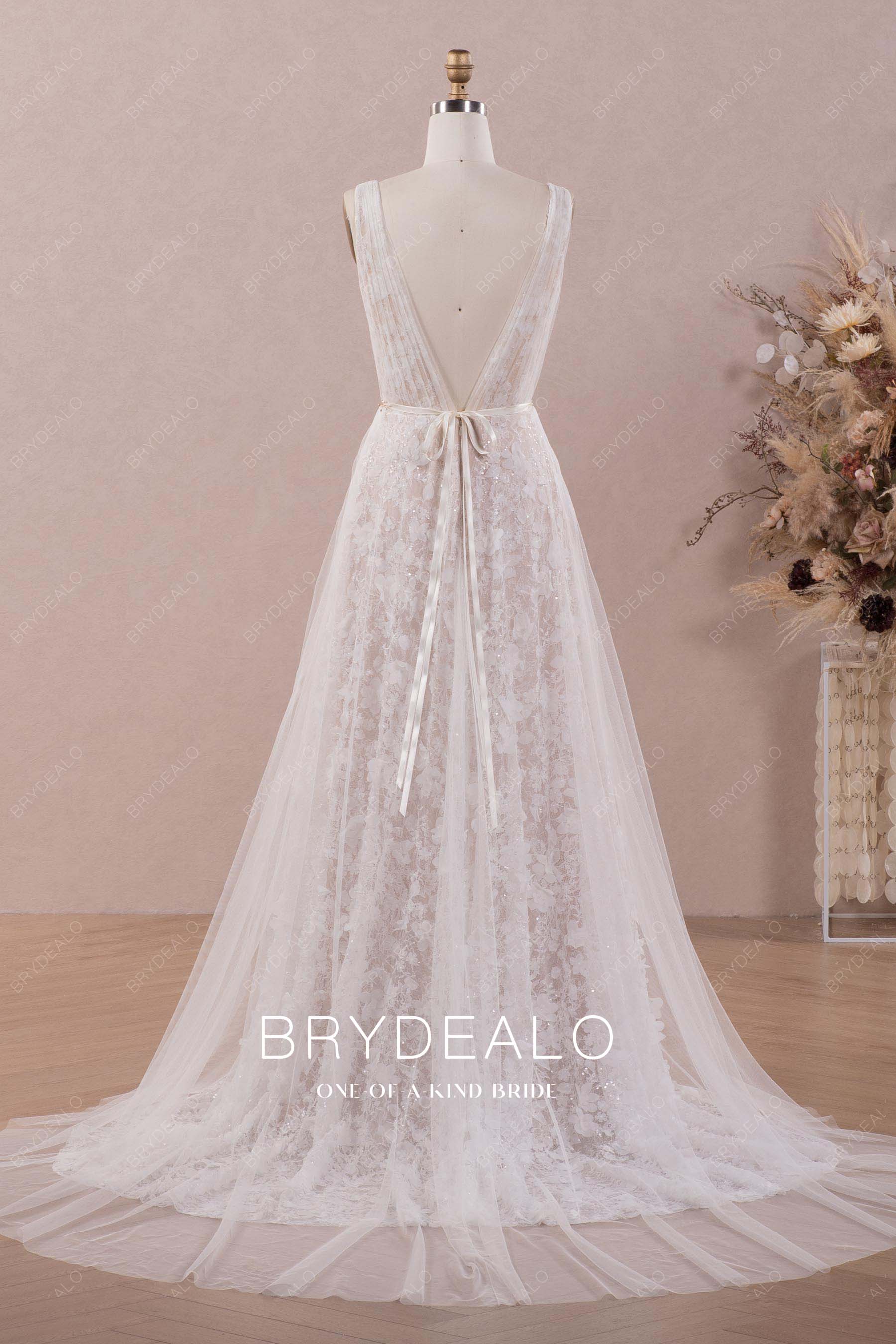 long chapel train V-back destination bridal gown