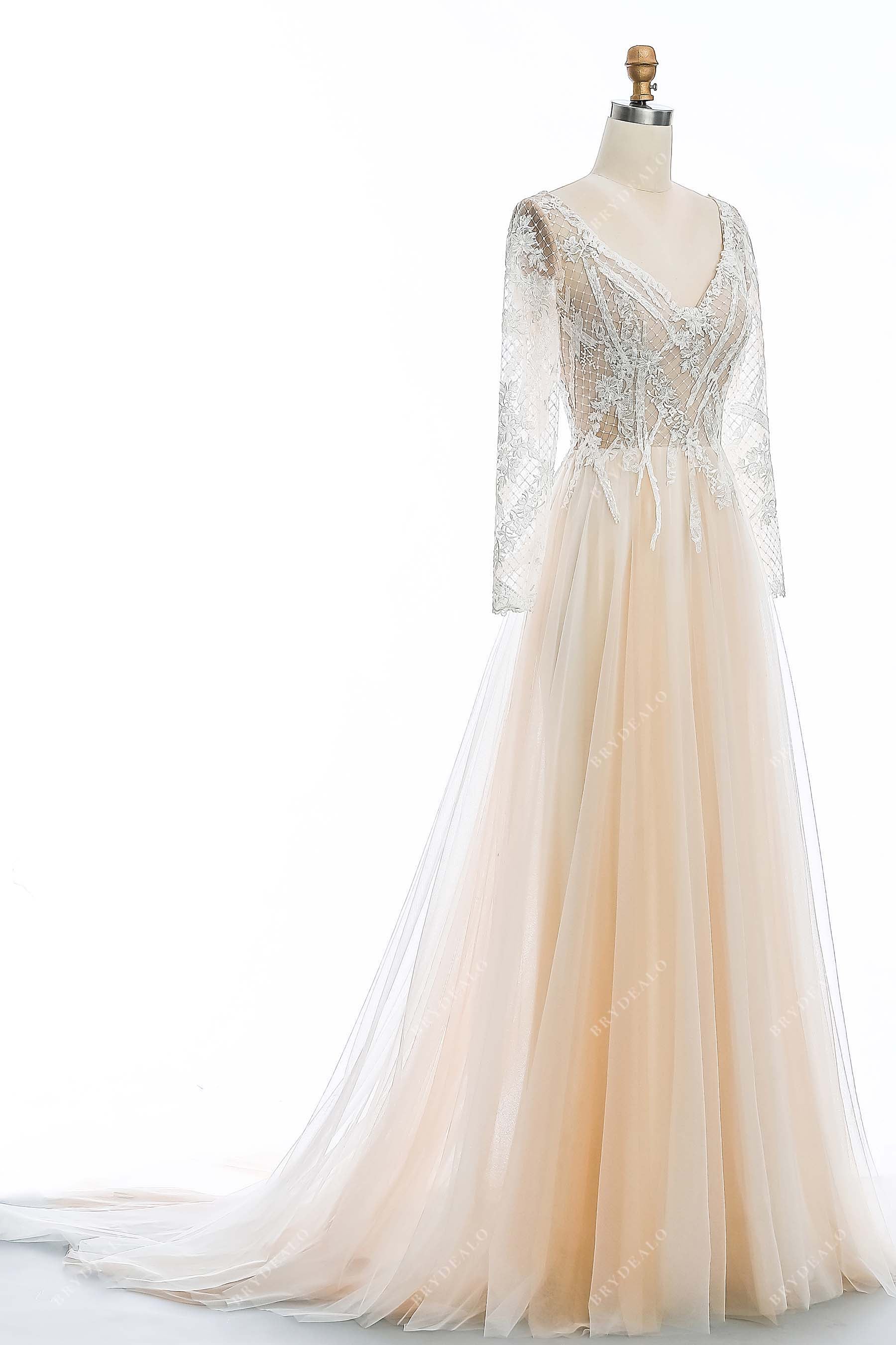 sheer long sleeve lace bridal dress