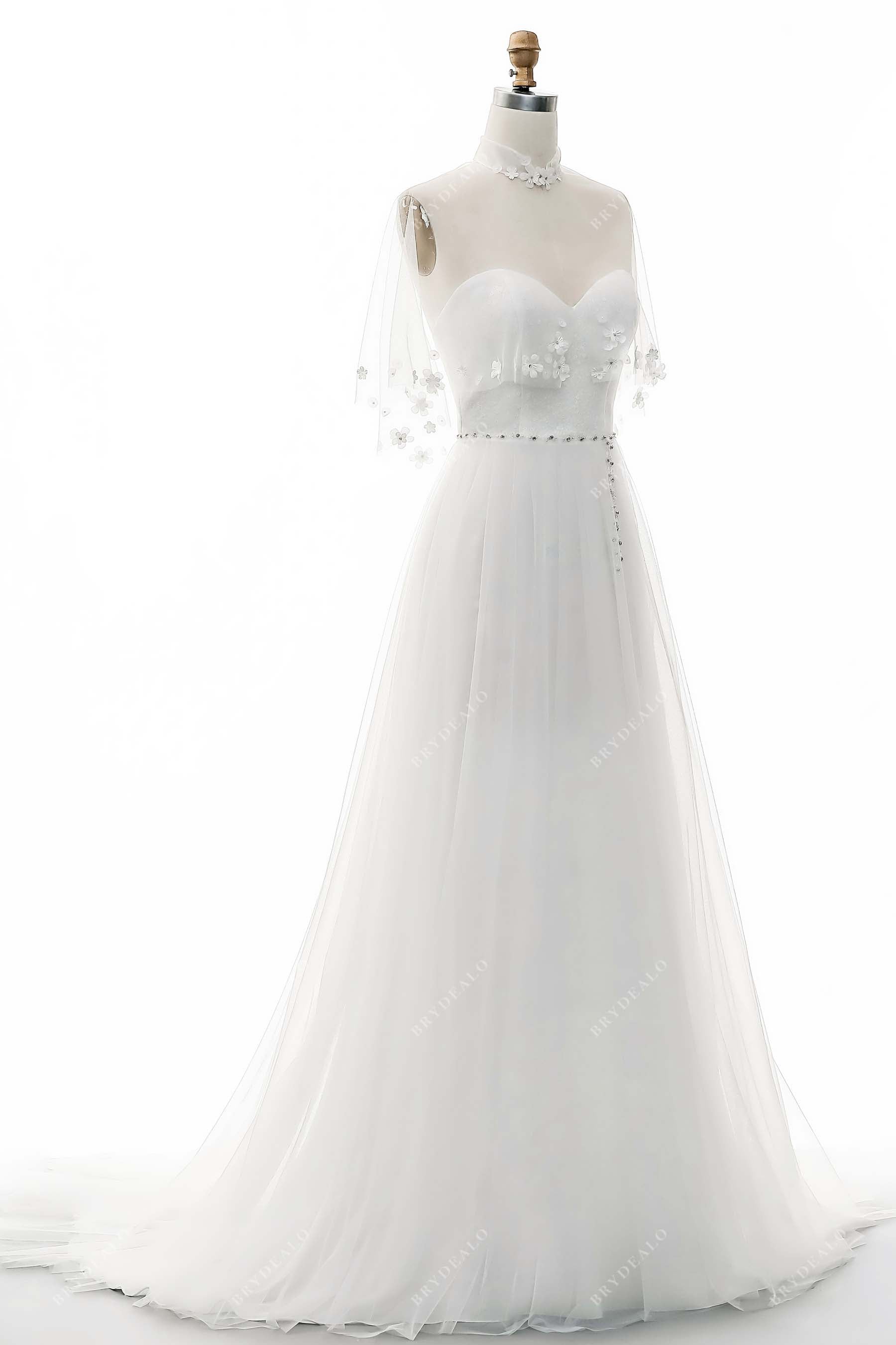 A-line tulle vintage bridal dress with short cape