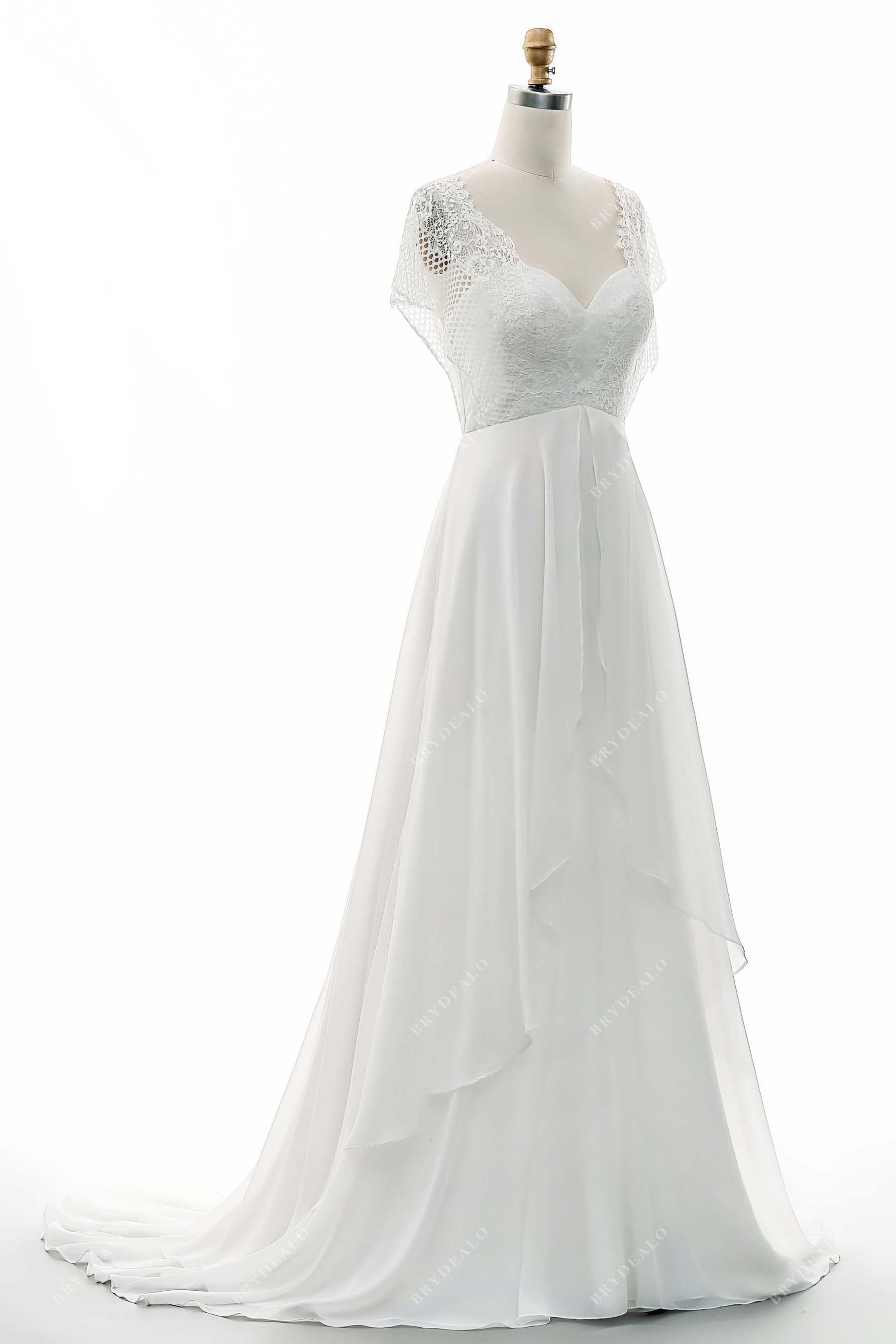 Batwing Sleeve Lace A-line Chiffon Beach Wedding Dress