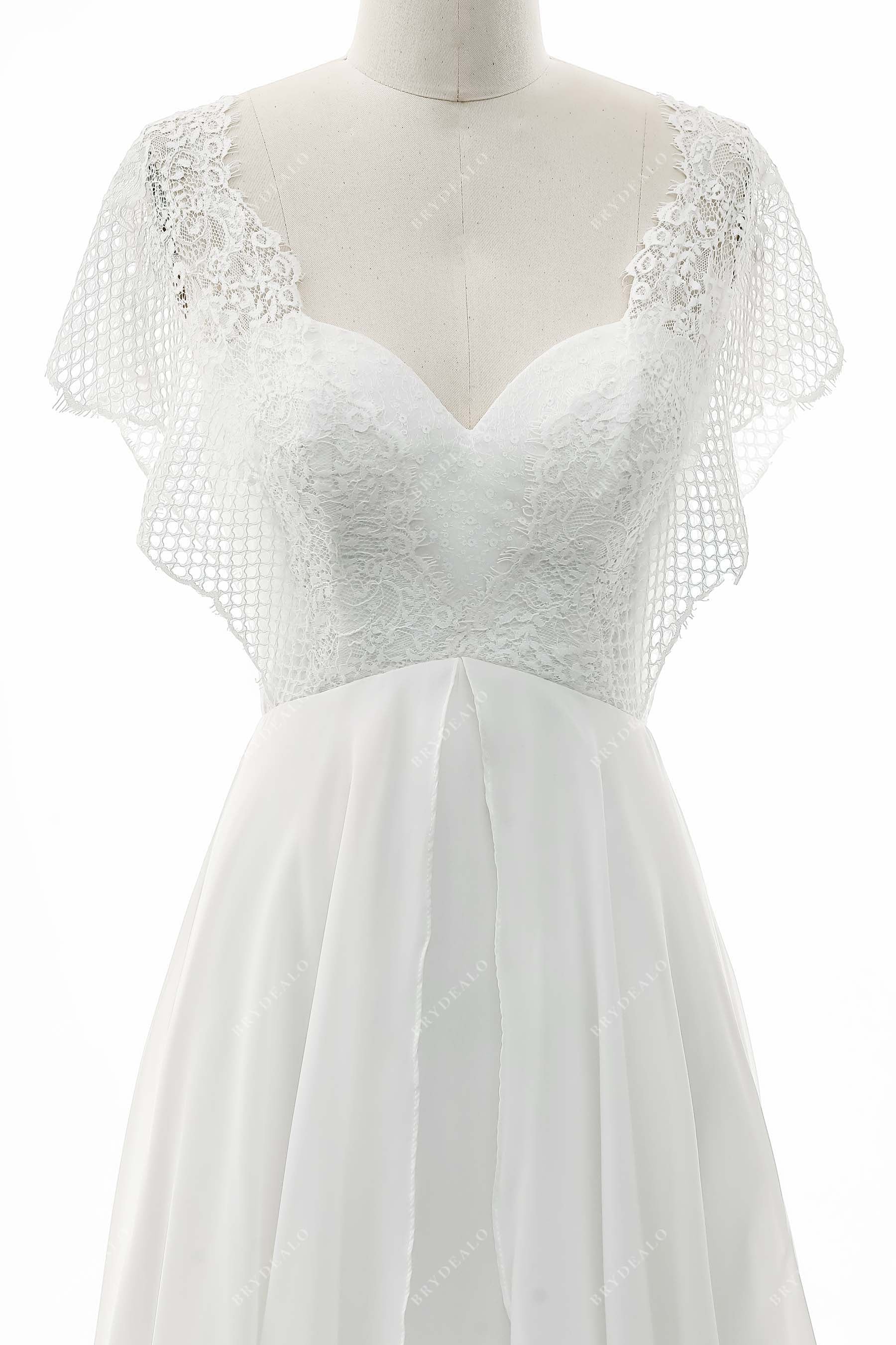 Batwing Sleeve   sweetheart Lace Chiffon Spring Wedding Dress