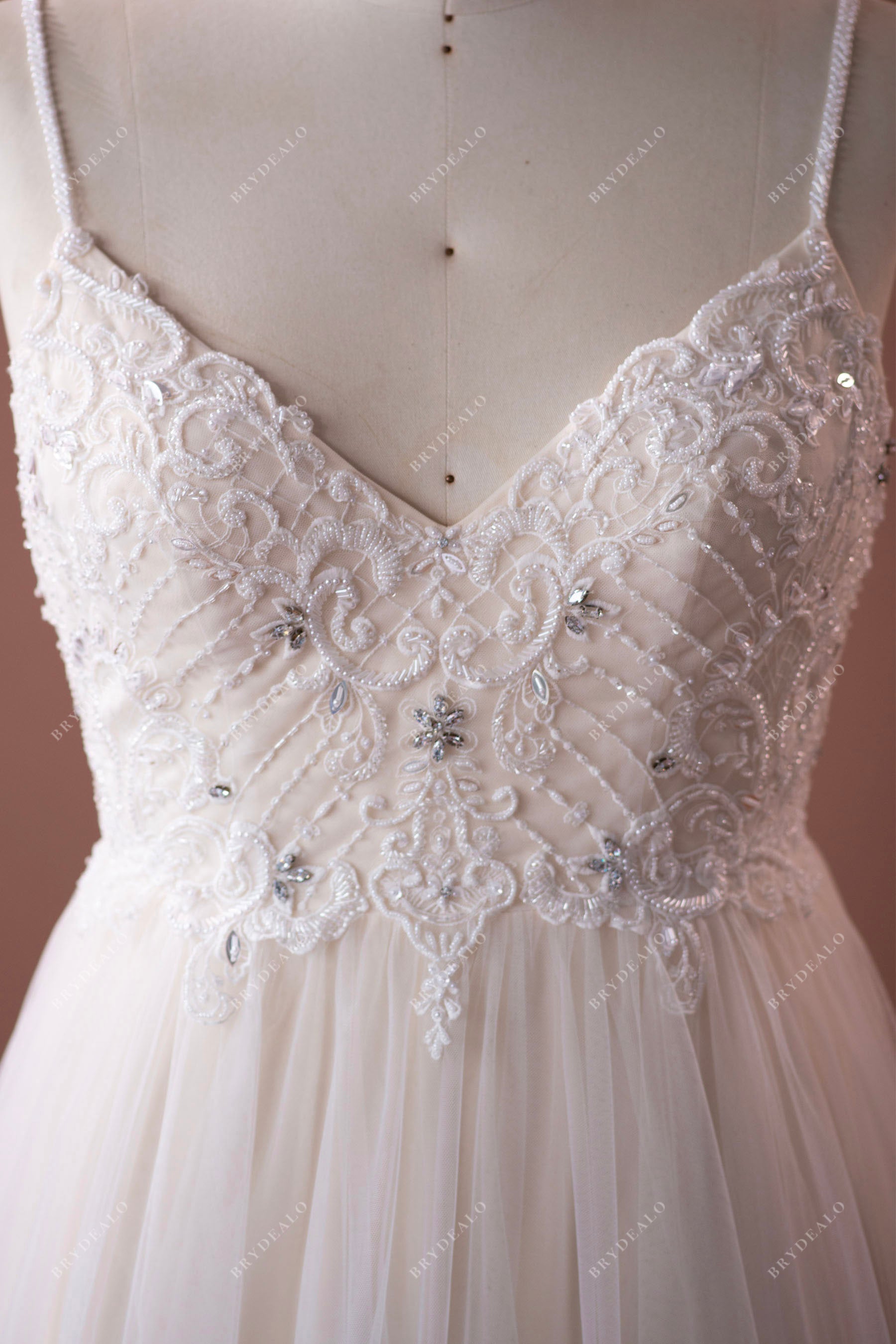 Designer Beaded Lace Sleeveless Wedding Gown