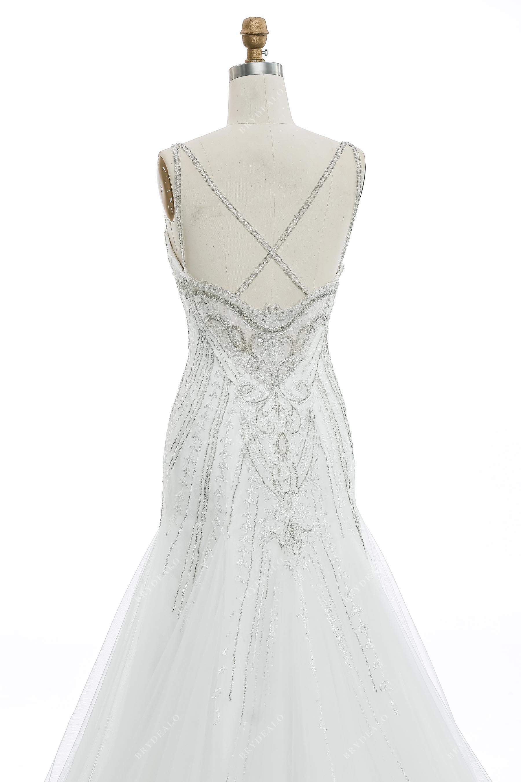beaded crisscross back modern fall wedding dress