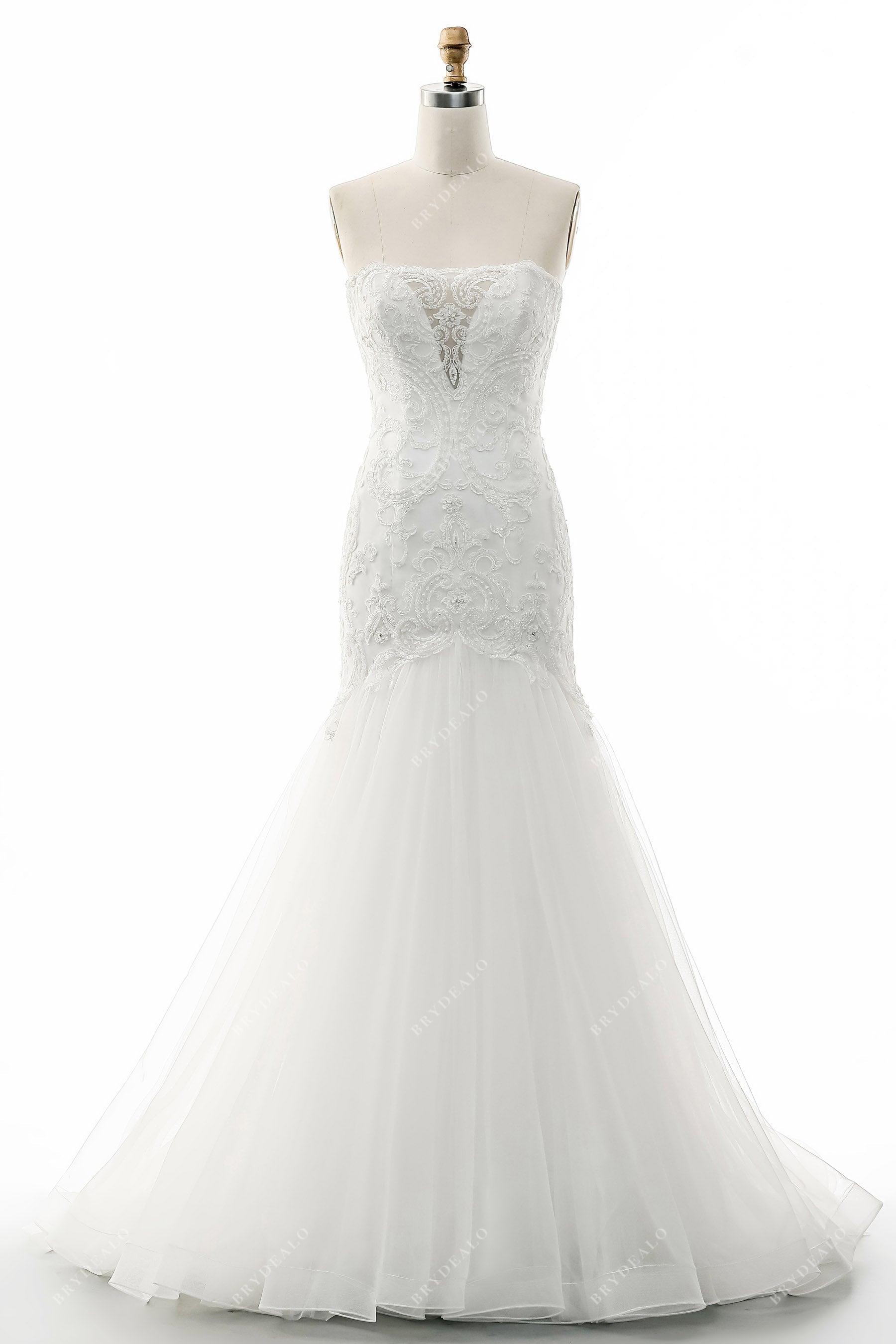 Autumn beaded lace tulle trumpet mermaid bridal gown