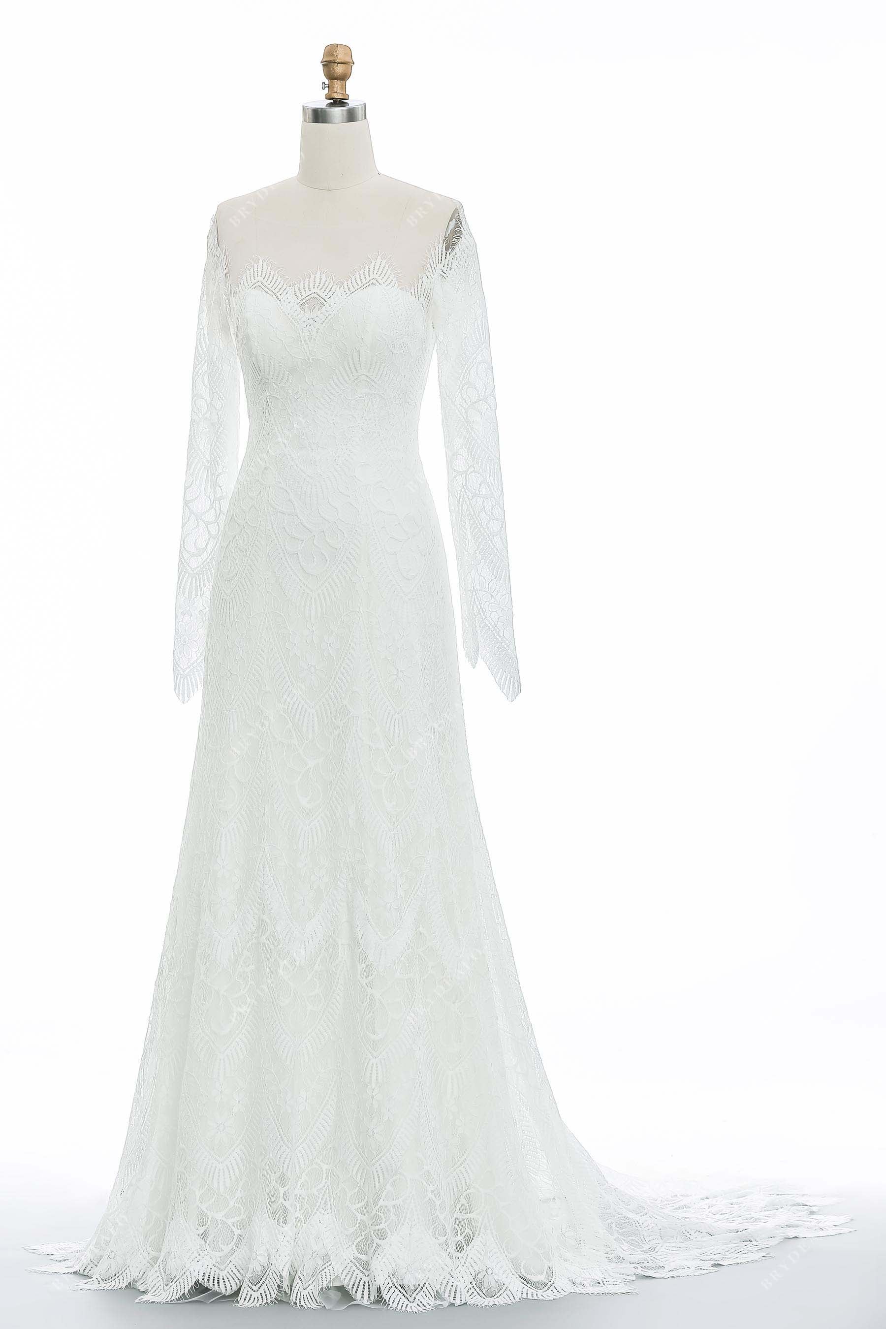 Illusion Off-shoulder Long Sleeves Lace Elegant Wedding Dress
