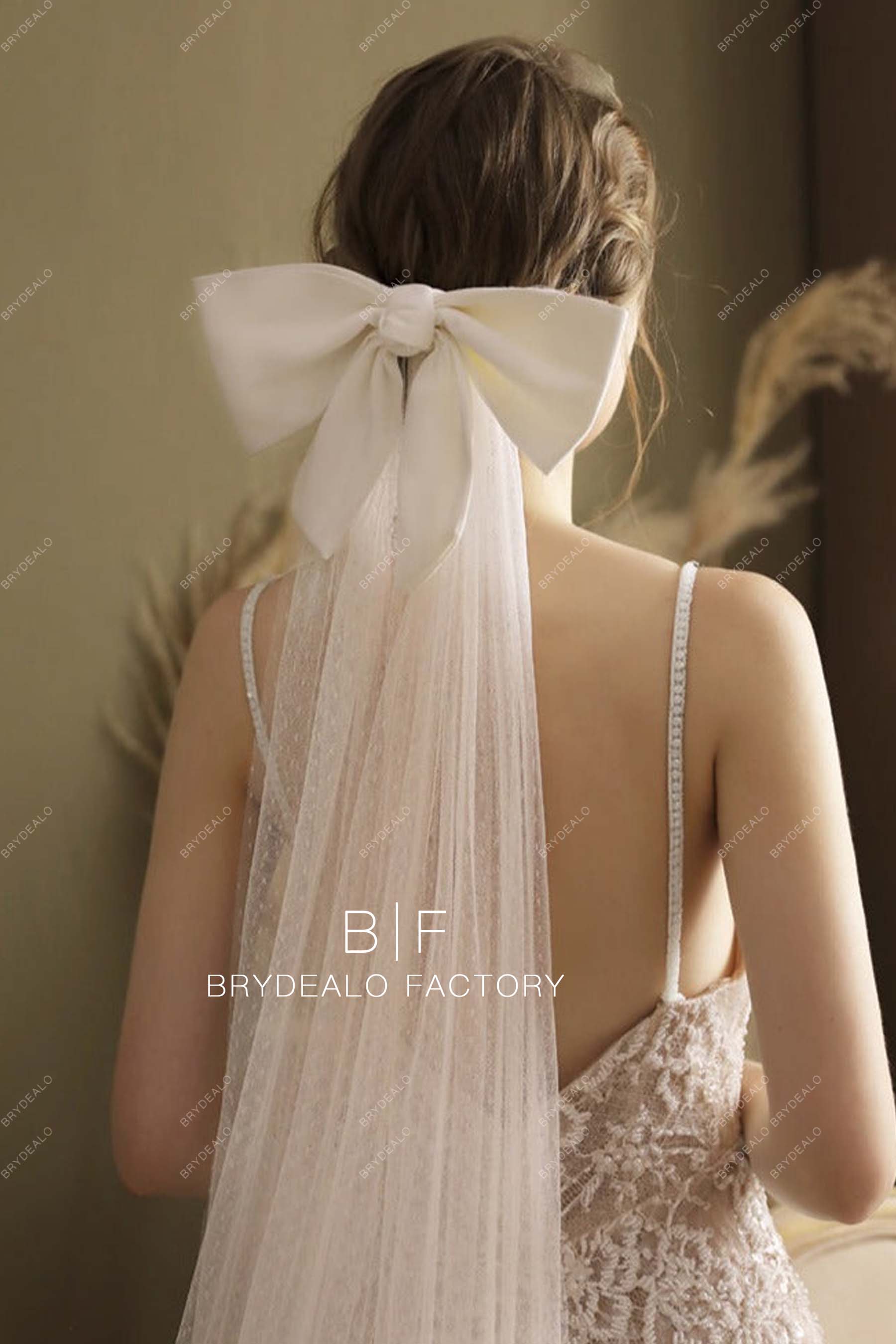 Vintage Big Bow Dotted Bridal Veil