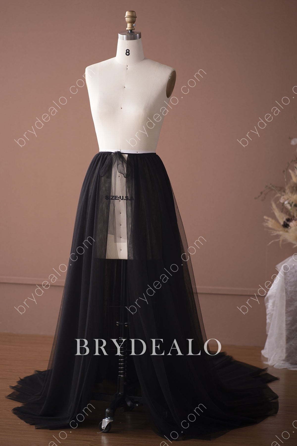 Gothic tulle A-line bridal overskirt