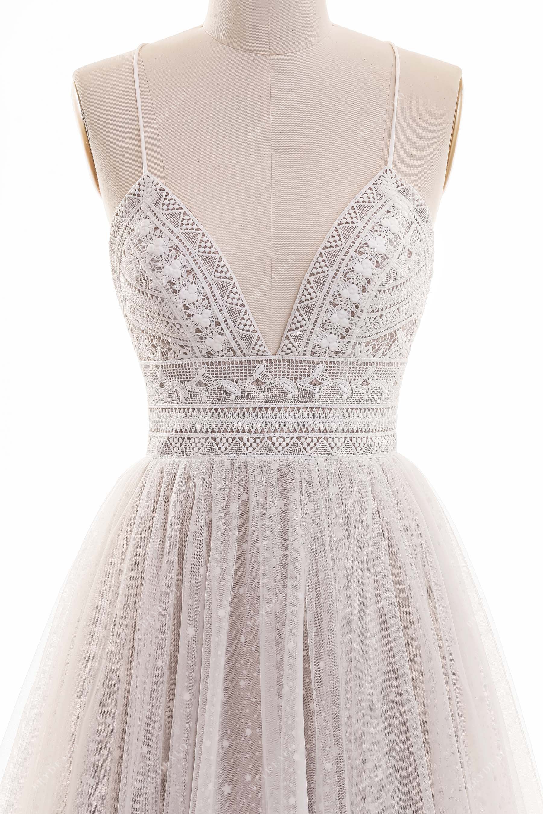 bohemian lace V-neck thin straps beach wedding dress