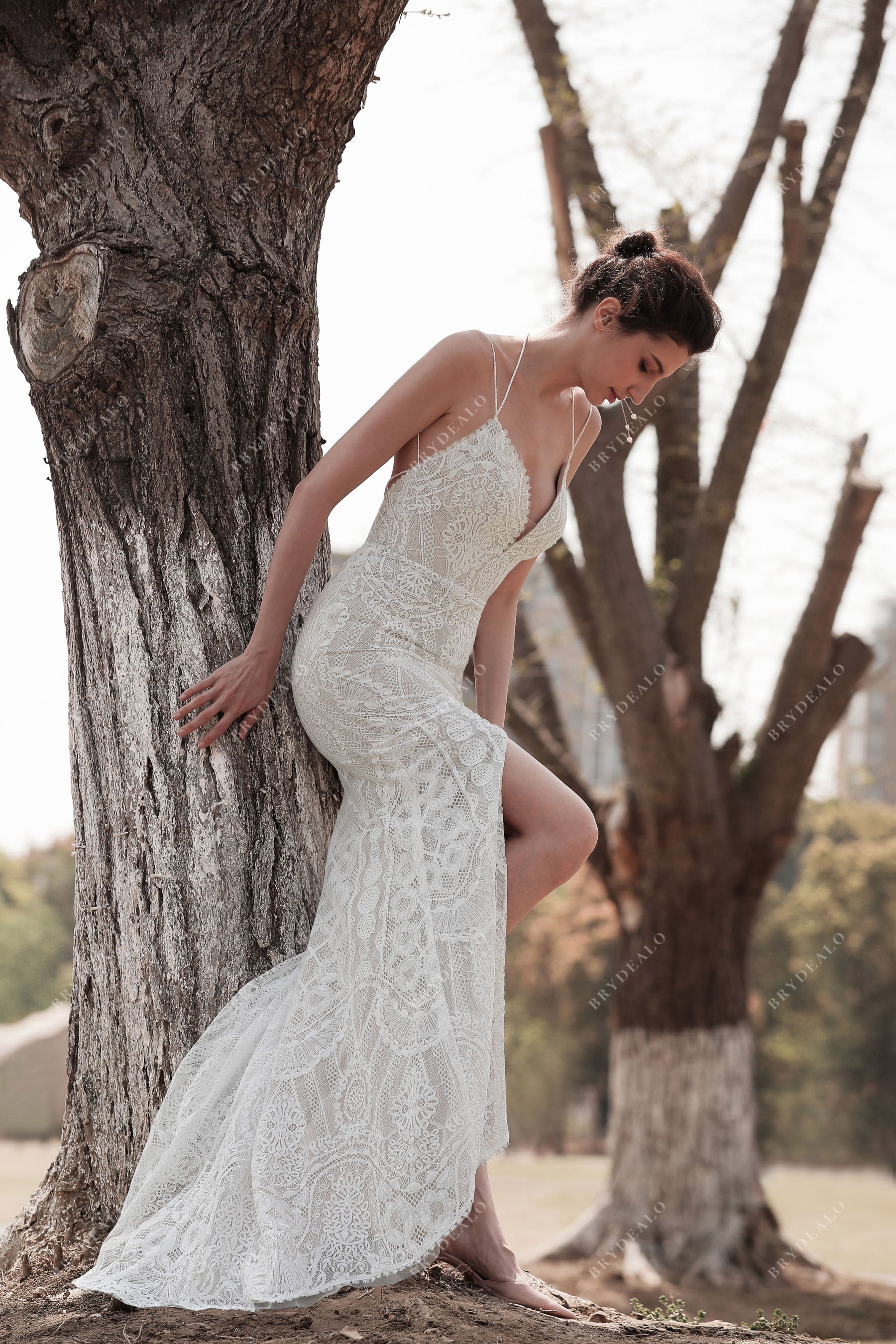 Lace Boho Halter Bridal Gown for Beach Wedding Brydealo Lace Boho Halter Bridal Gown for Beach Wedding Brydealo
