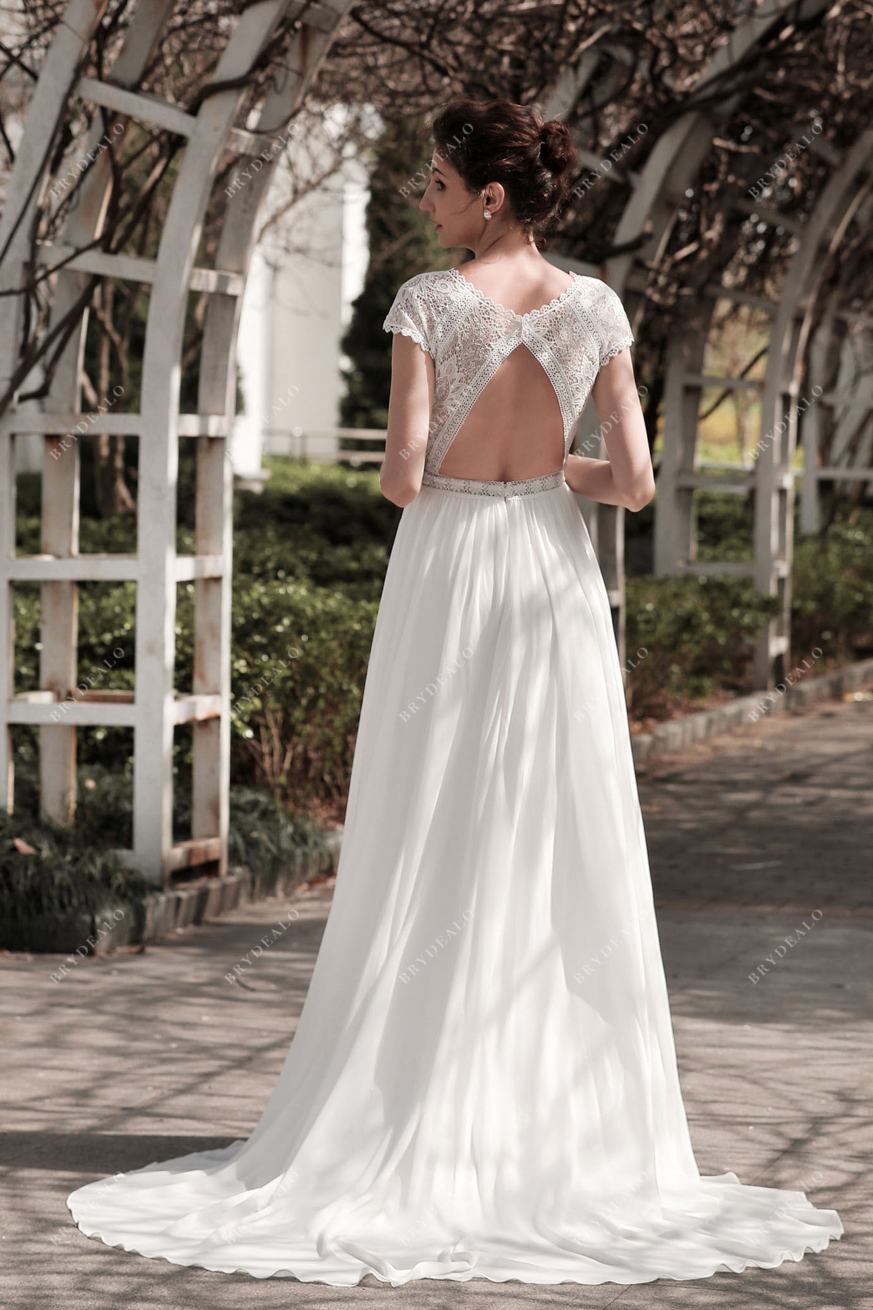 keyhole back boho lace bridal gown