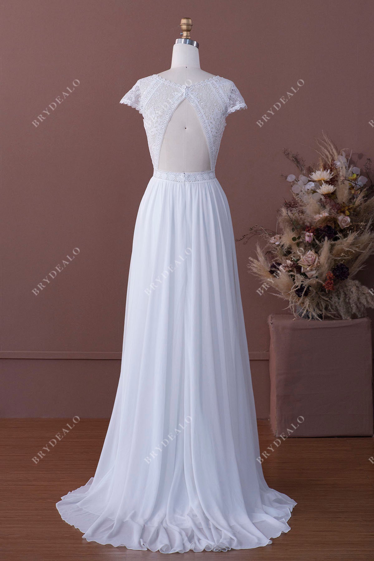 illusion back keyhole A-line wedding gown