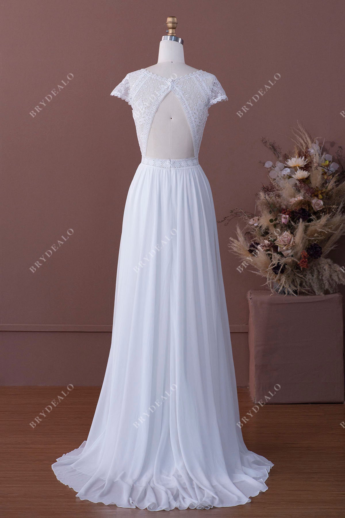 Elegant Cap Sleeve Lace and Chiffon A-line Wedding Dress Brydealo Elegant Cap Sleeve Lace and Chiffon A-line Wedding Dress Brydealo
