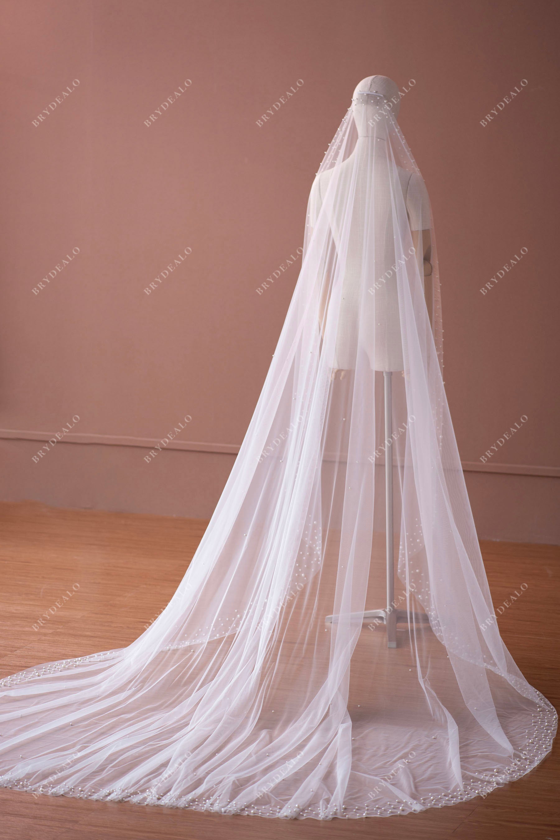 elegant cathedral pearl wedding veil