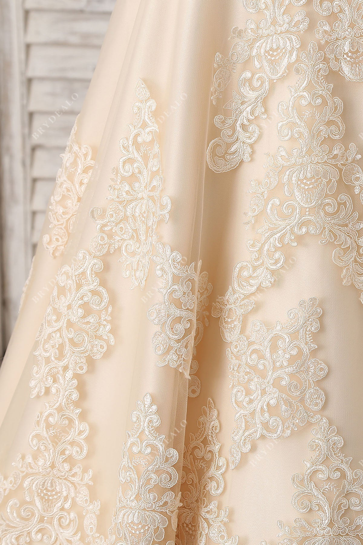 champagne lace modest wedding dress