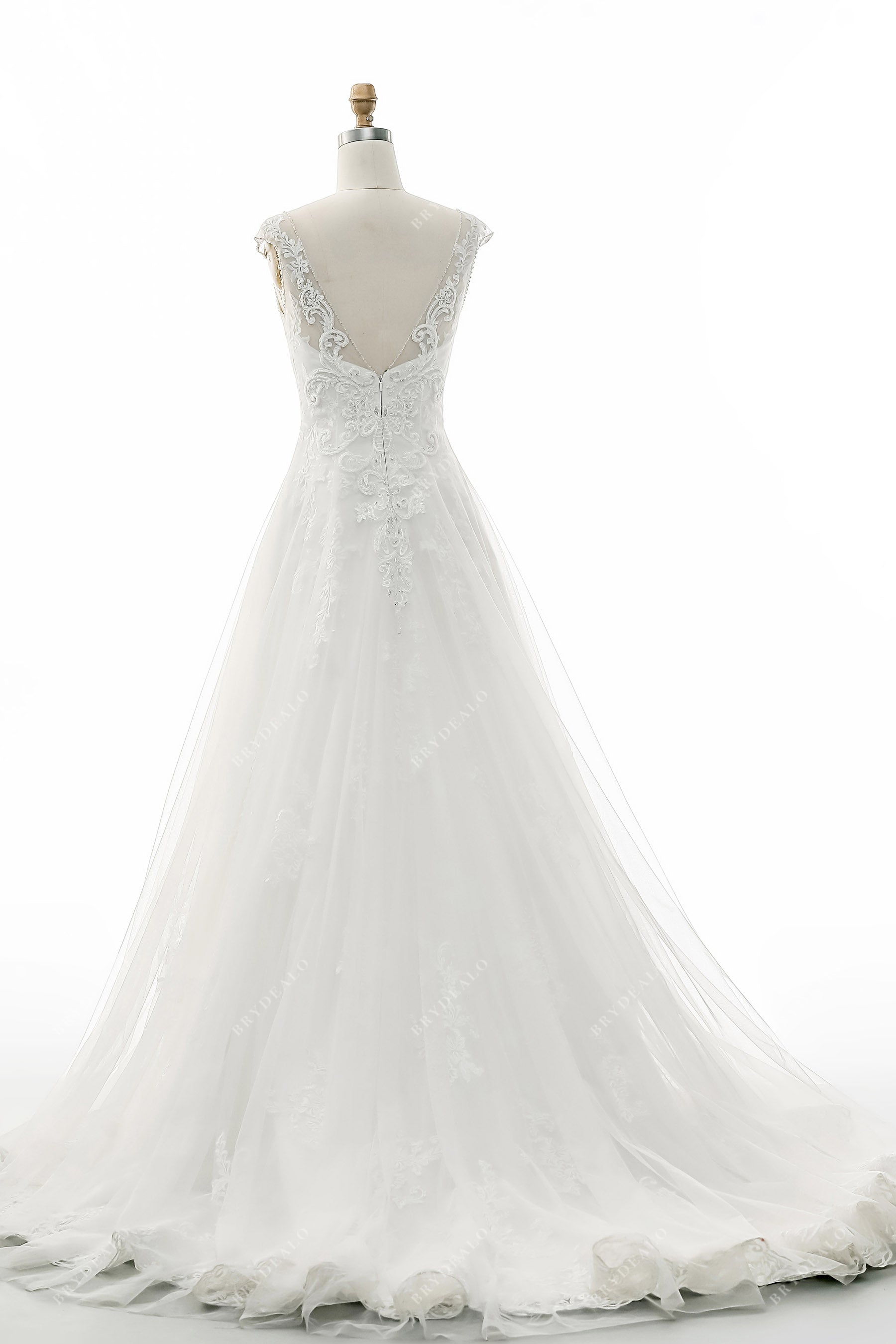 V-back corset lace tulle wedding dress