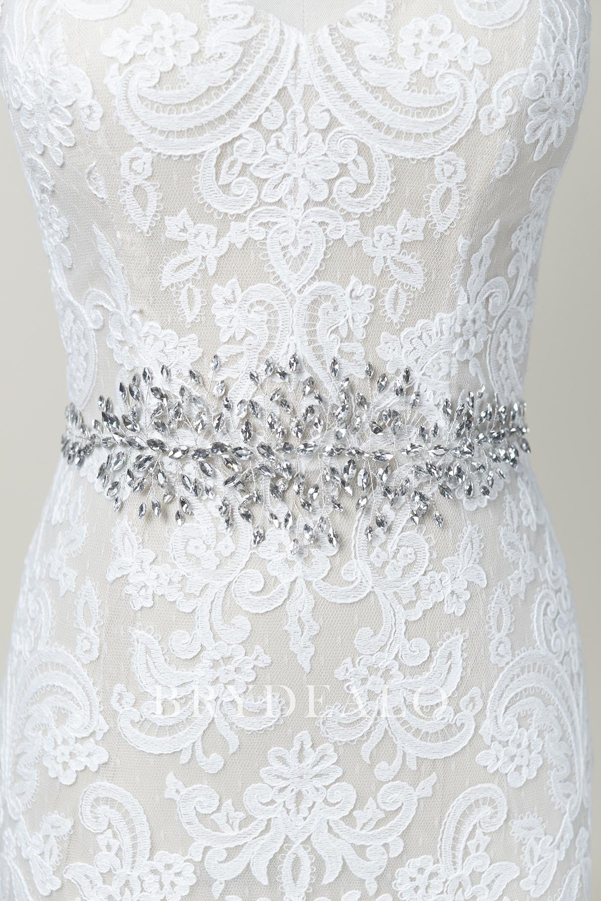 Fashion Sparkly Silver Crystal Vine Bridal Sash