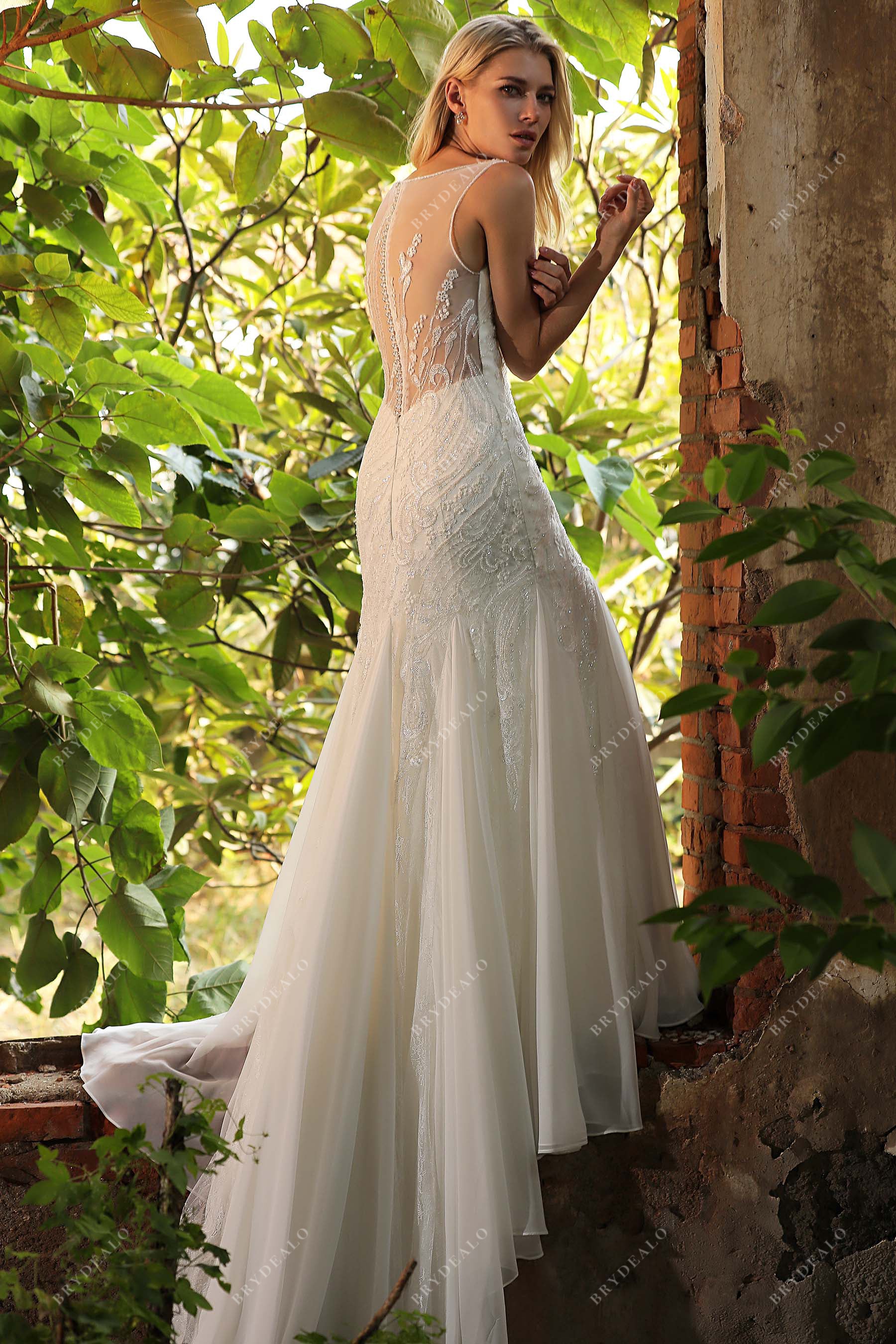 Chiffon Godets Illusion Back Garden Bridal Gown