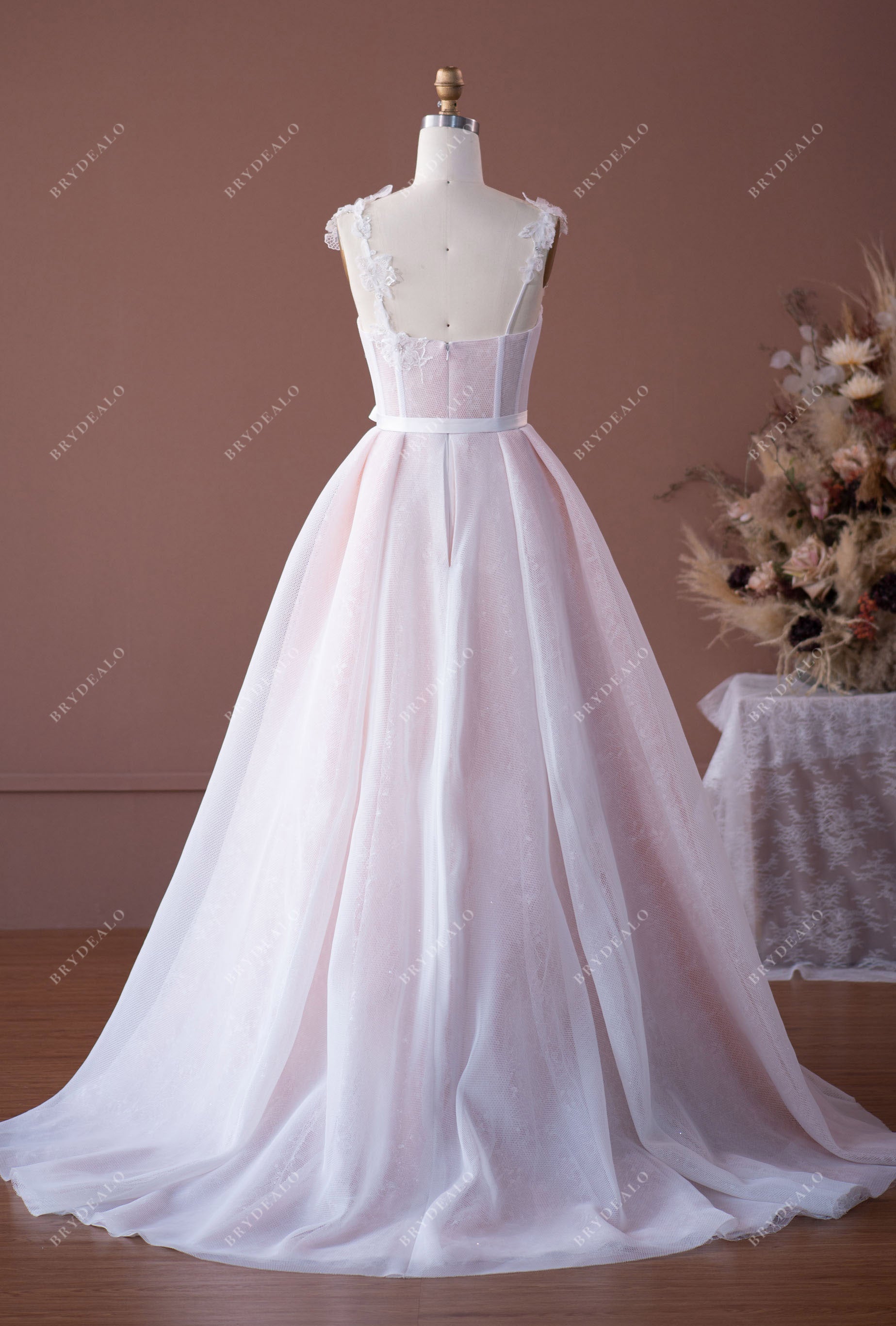 Best Pinkish Straps Boned Corset Bridal Gown