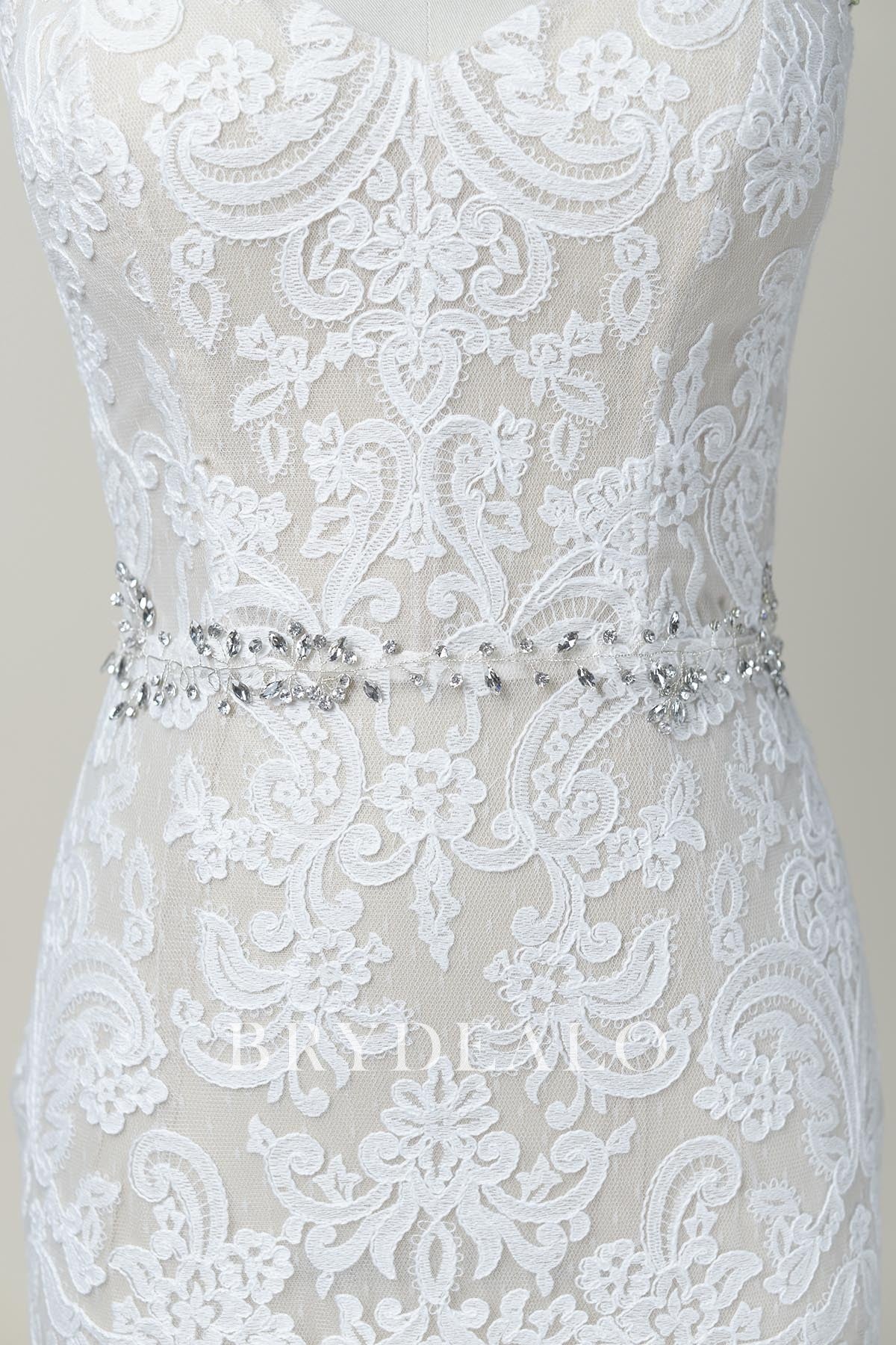 Delicate Crystal Silver Filament Sash with Satin Ties