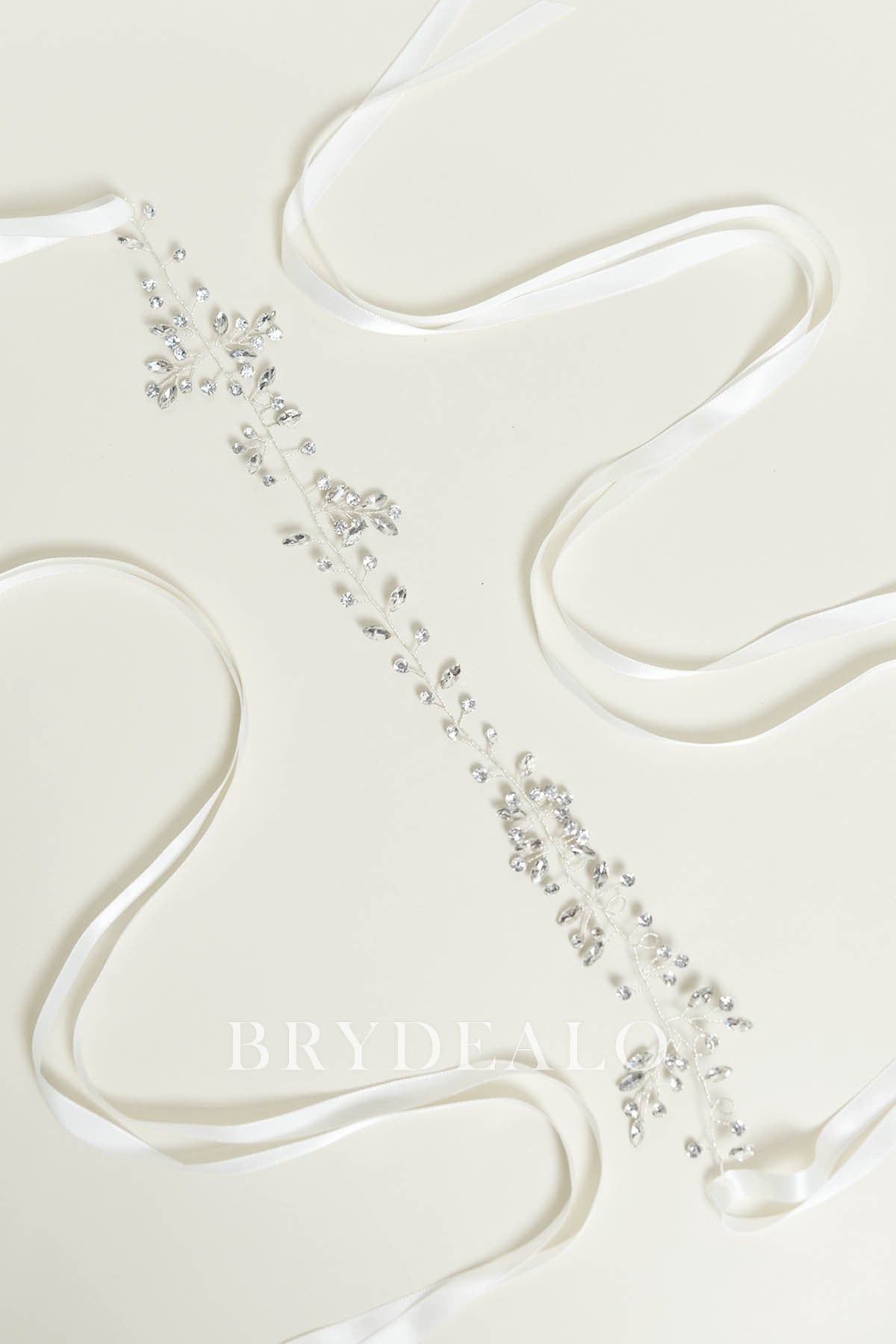  Silver Filament Bridal Sash with Satin Ties