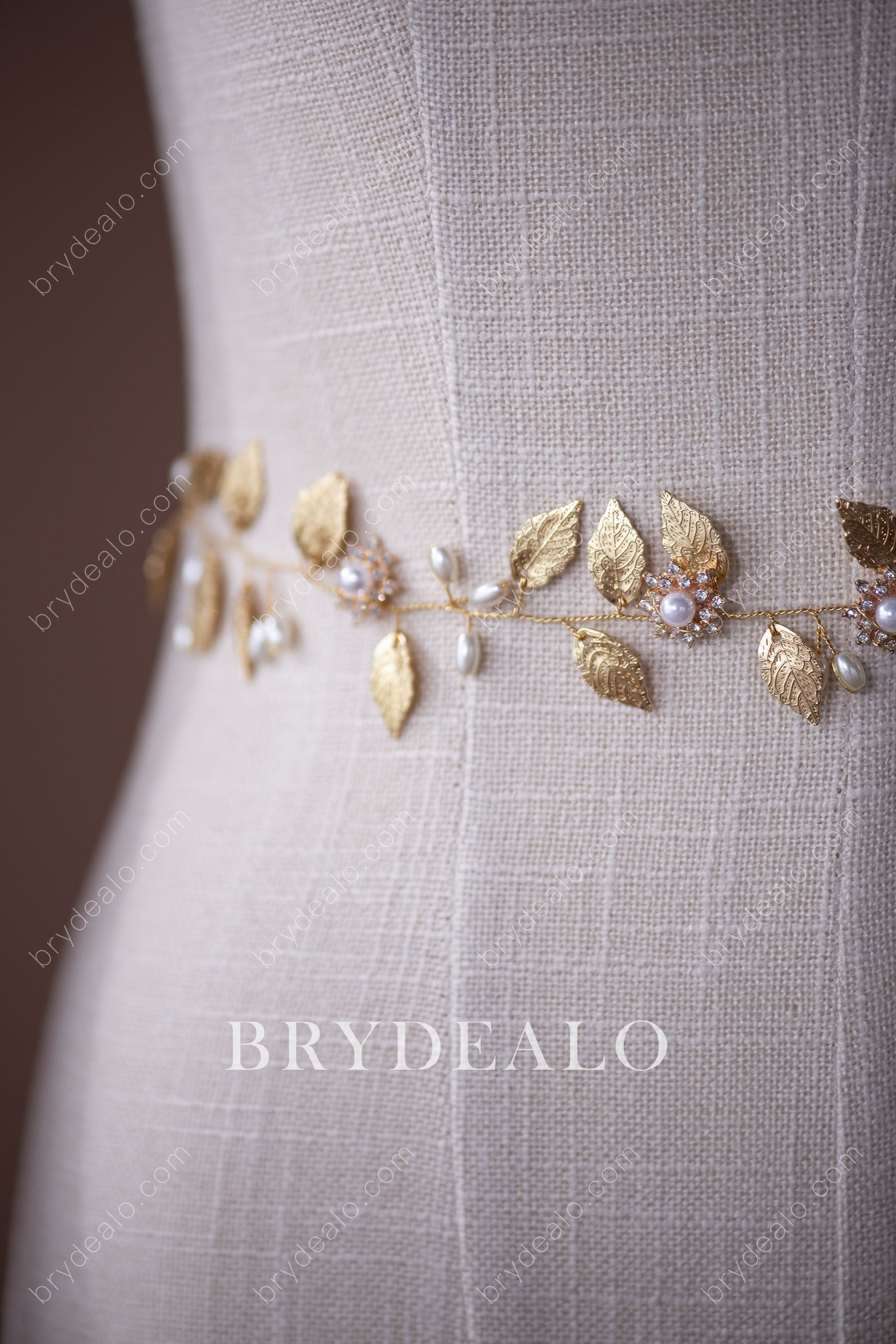 best Alloy Gold Leaf Pearl Bridal Sash