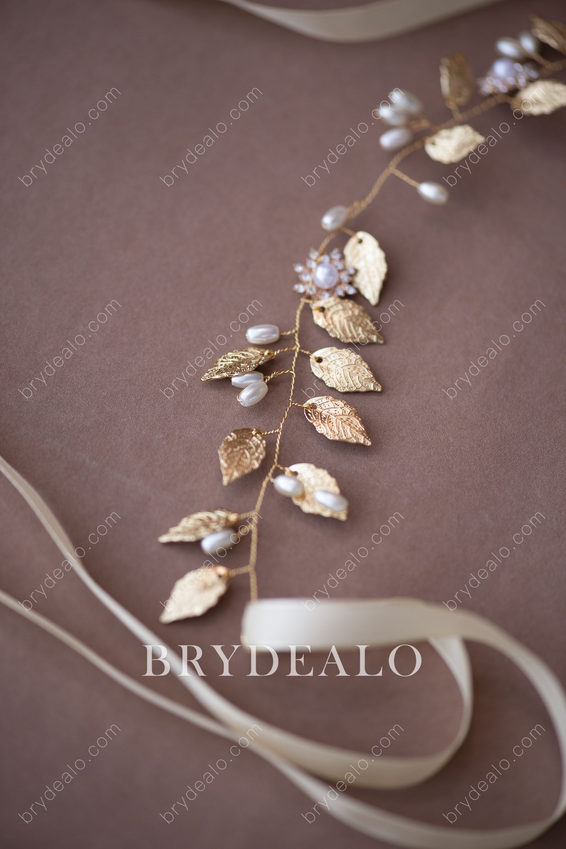 Alloy Gold Leaf Pearl Bridal Sash for sale