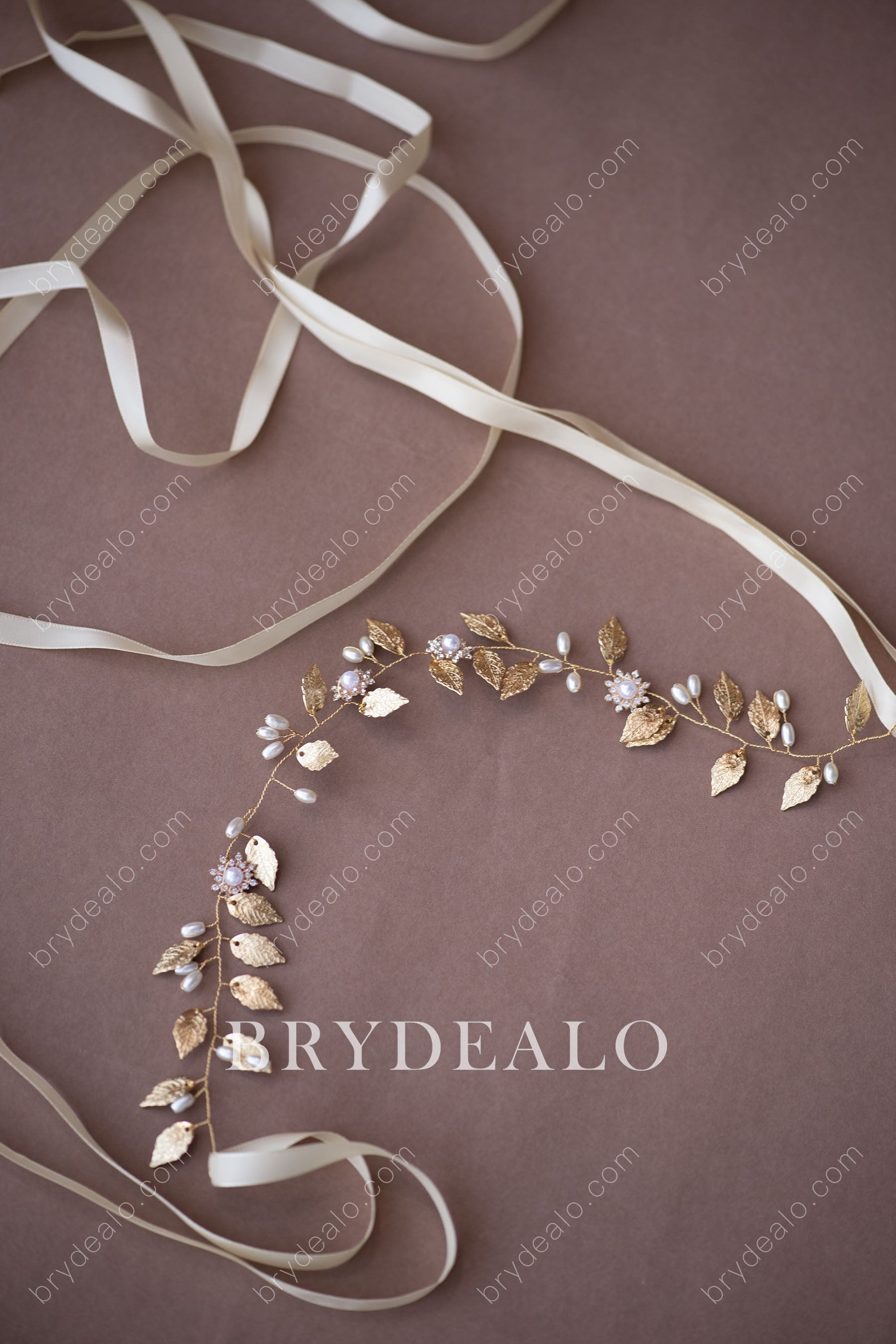 Delicate Alloy Gold Leaf Pearl Bridal Sash online