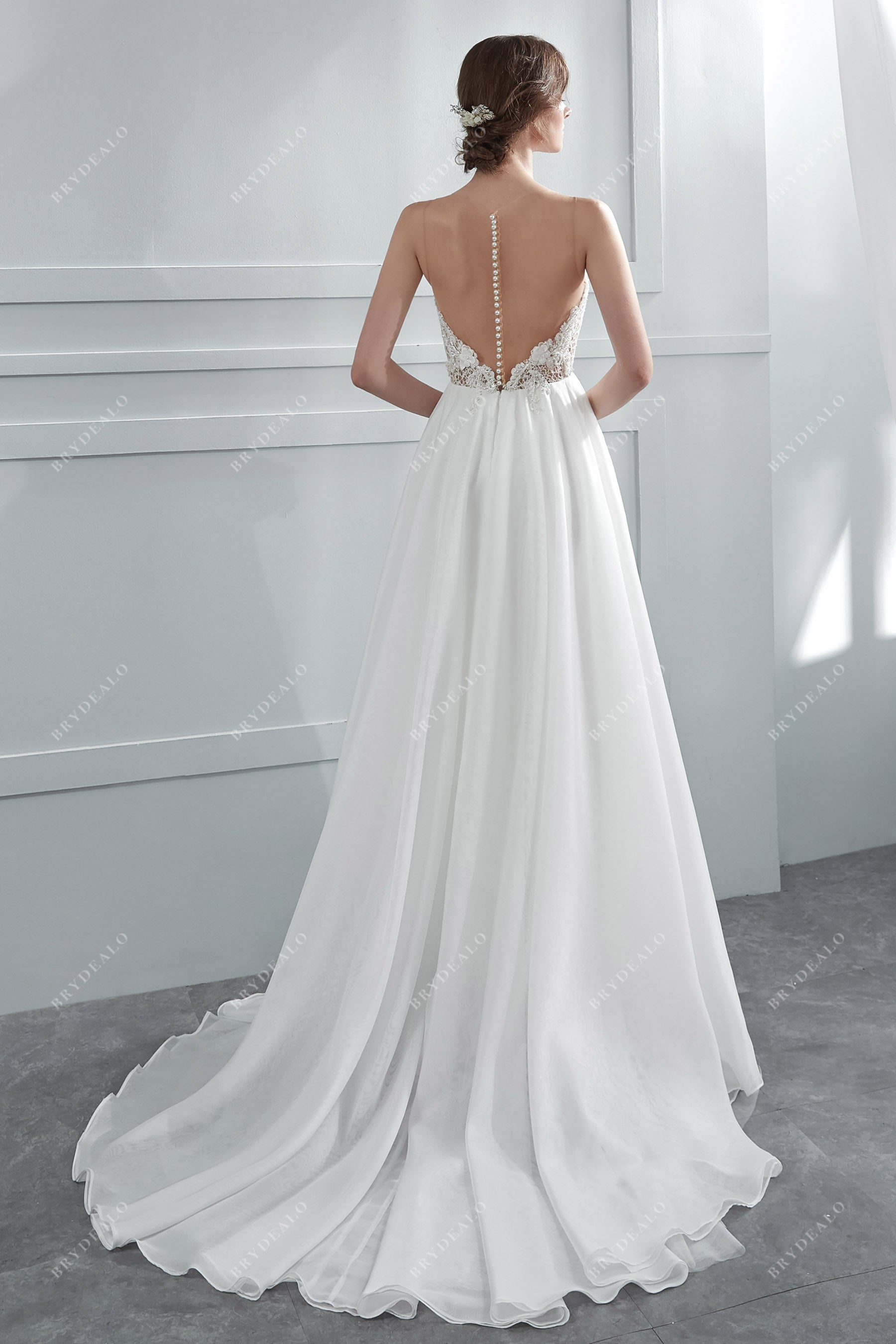 chapel train flowy organza summer wedding dress