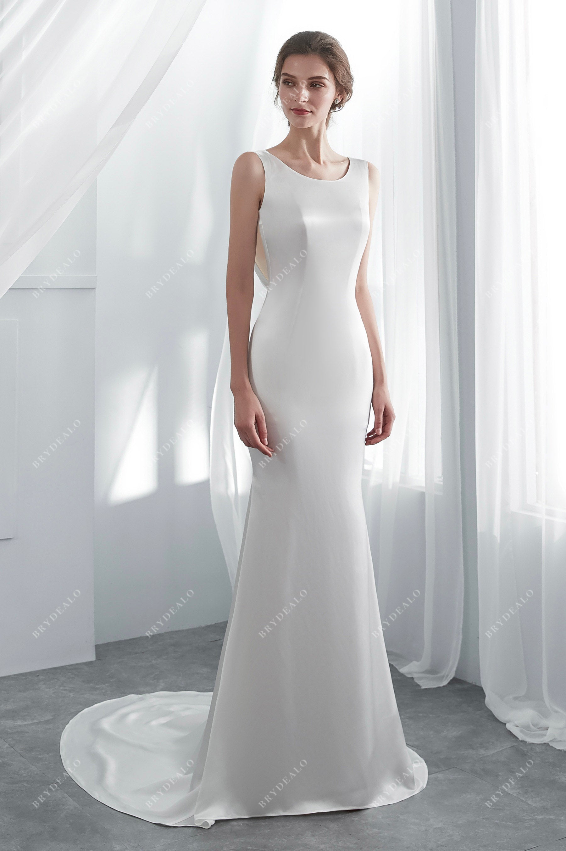 Designer Silky Satin Sleeveless Mermaid Wedding Dress