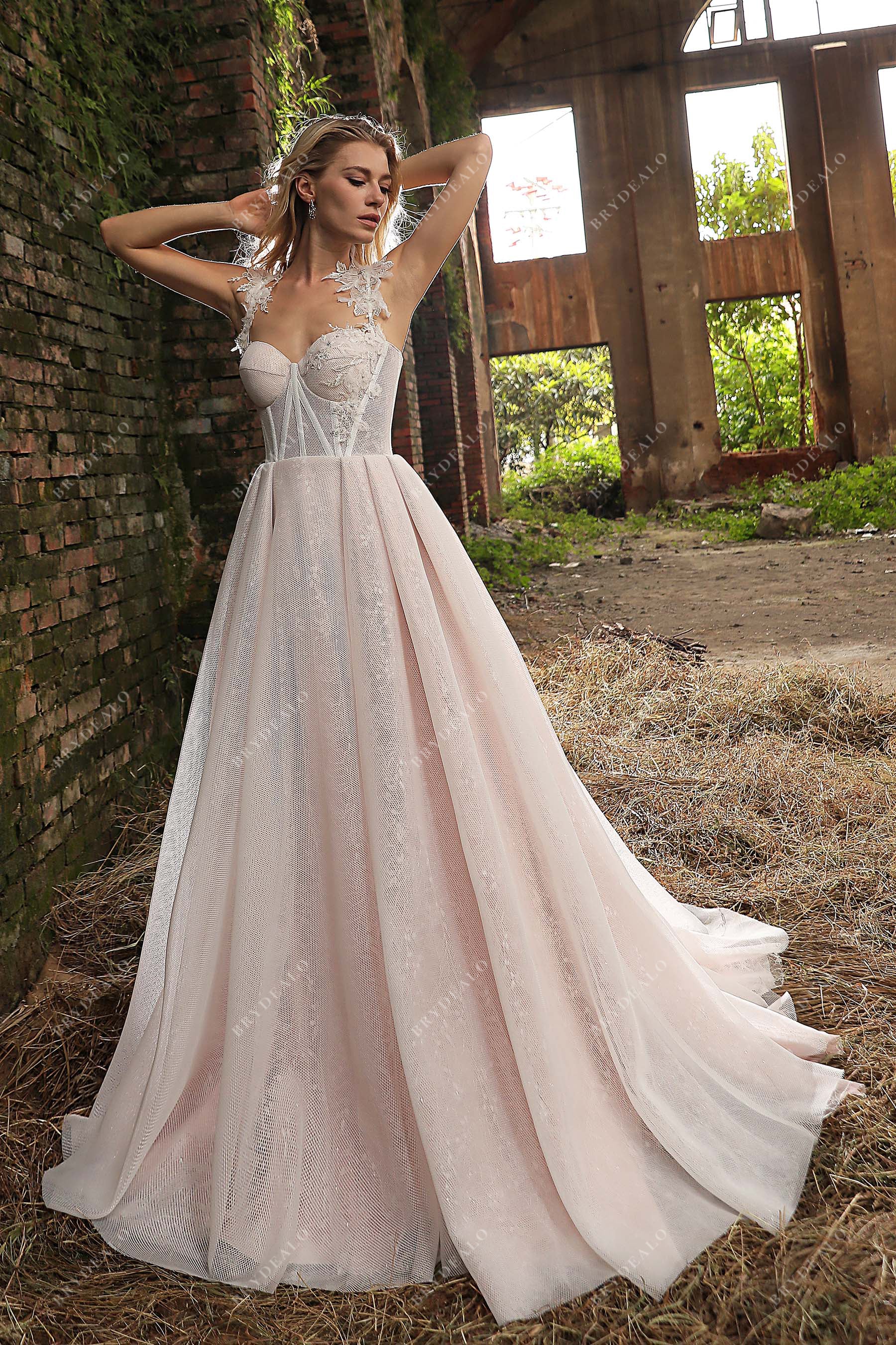 Designer Ivory & Dusty Rose Gown with Asymmetrical Straps – Brydealo