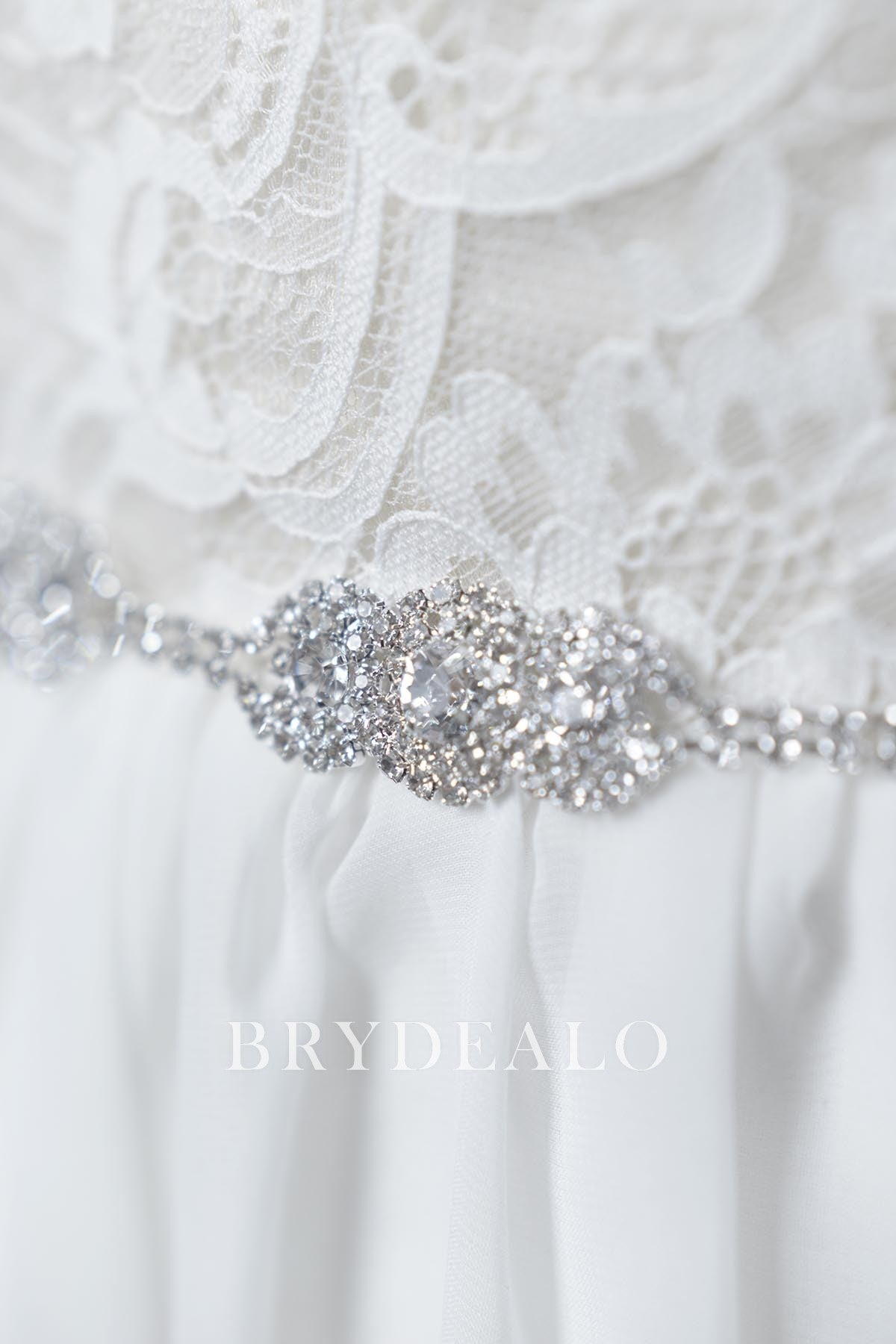 Sparkly Rhinestones Beads Detachable Satin Bridal Sash 