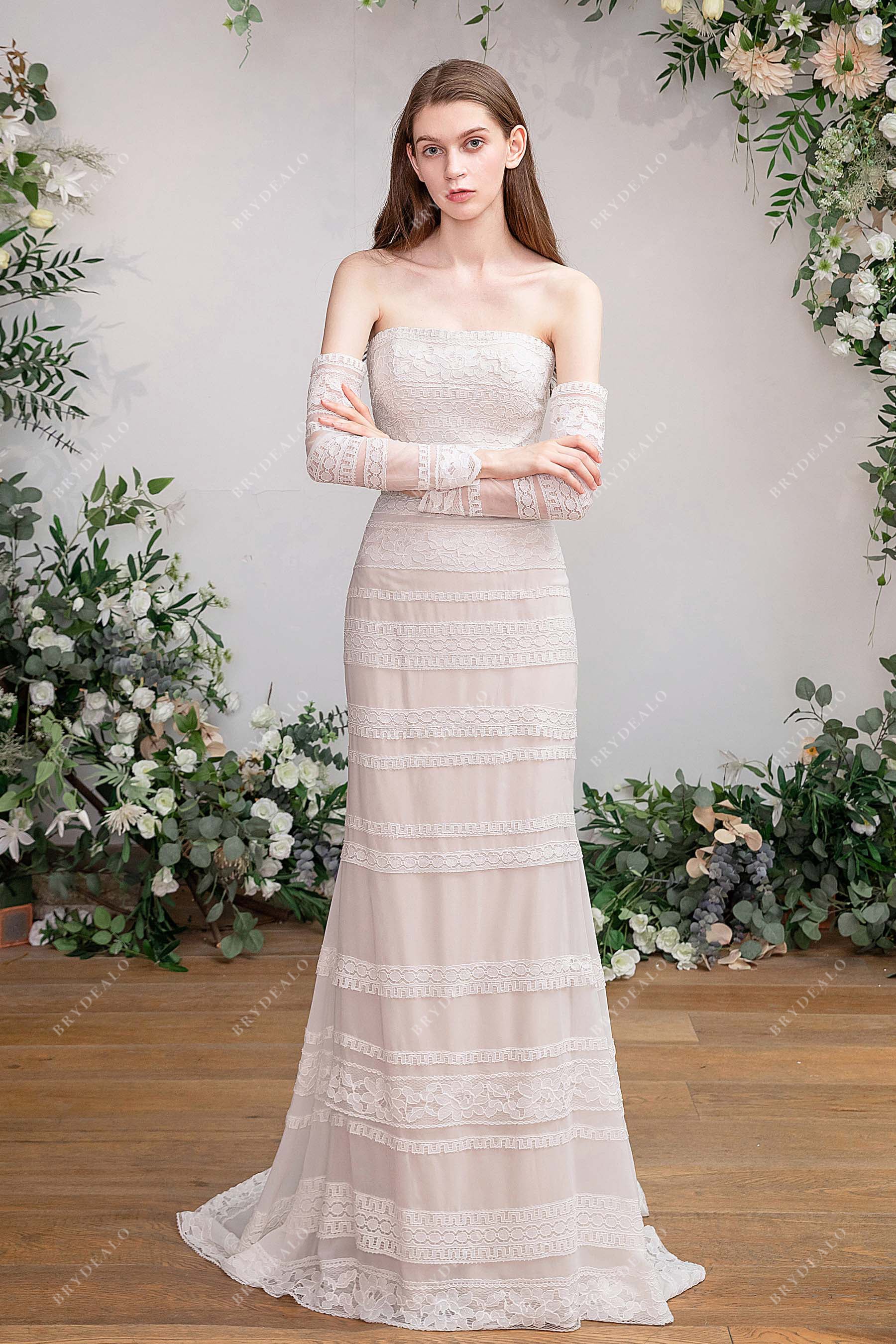 Boho Lace Fit and Flare Sleeves Summer Wedding Dress