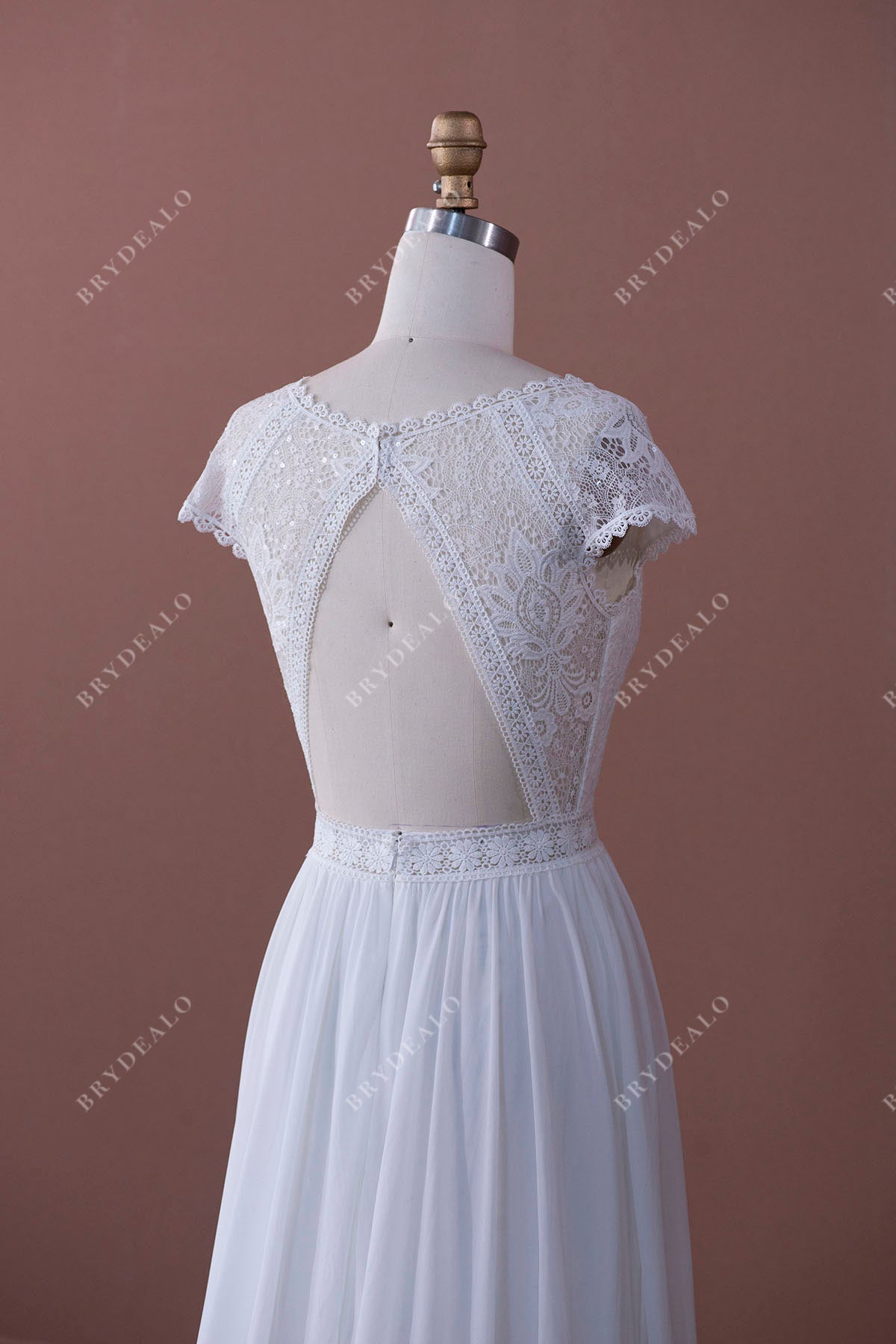 designed cutout back lace chiffon wedding gown