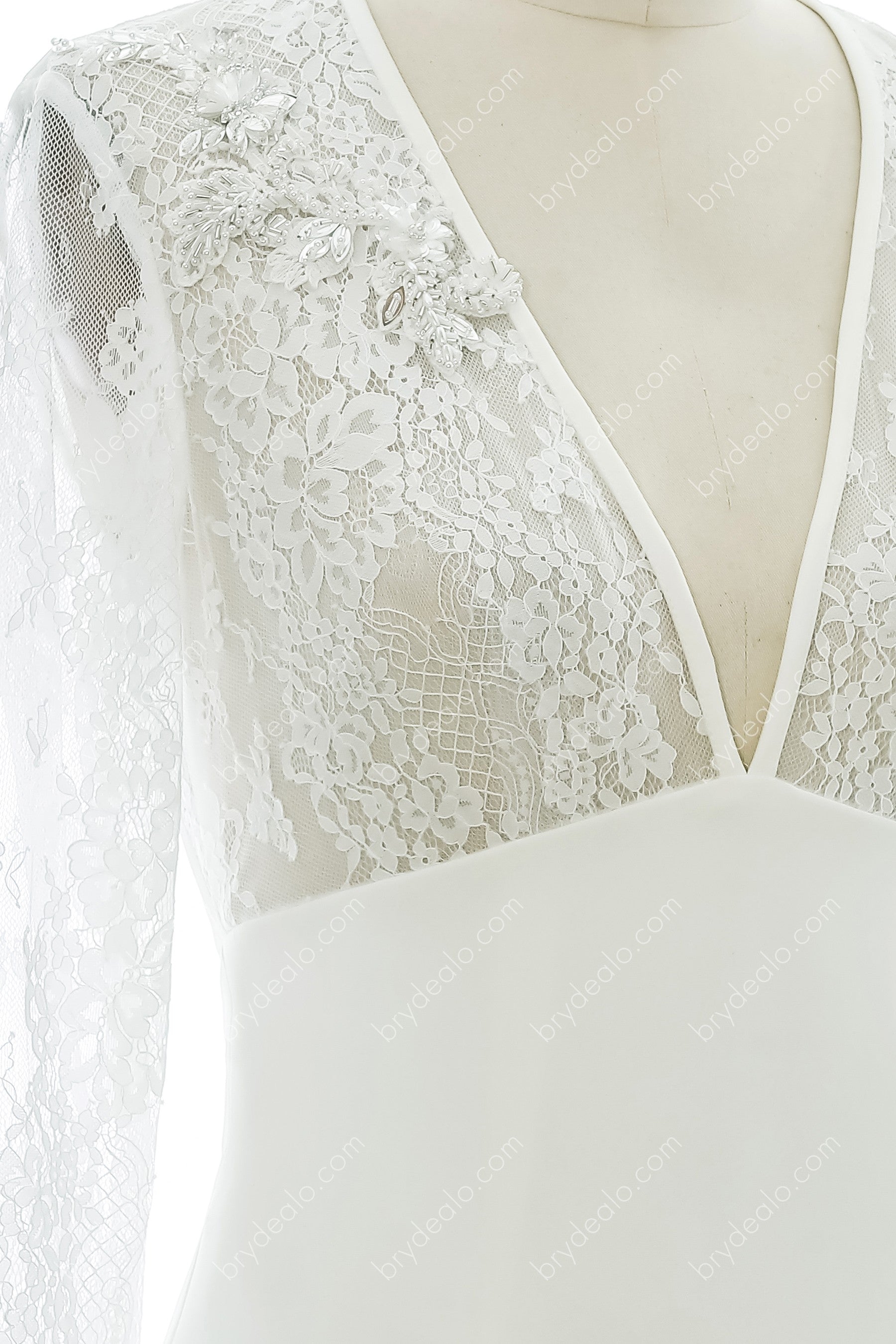 empire waist lace V-neck bridal dress