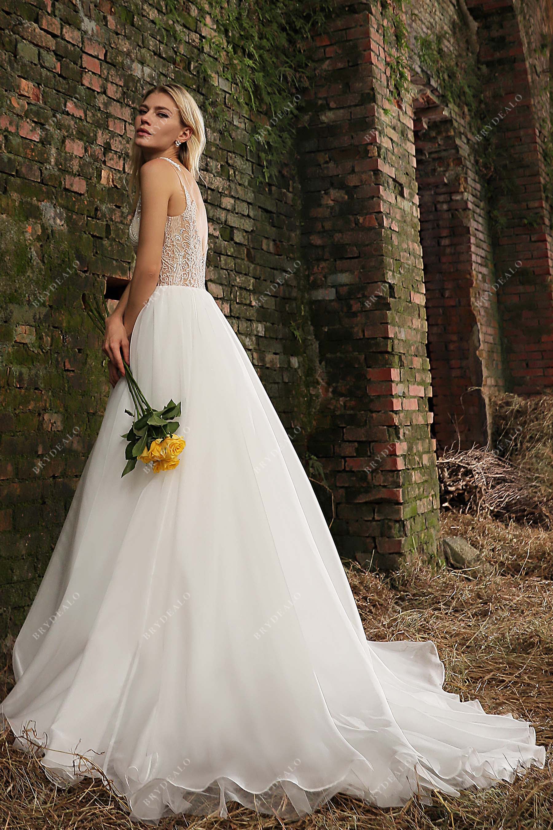 Chic Wedding Gown with Illusion Beaded Bodice and Organza Skirt Chic Wedding Gown with Illusion Beaded Bodice and Organza Skirt