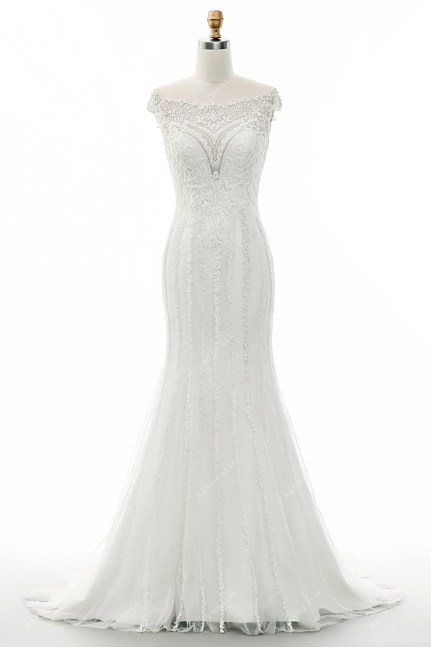 graceful off-shoulder mermaid beaded lace wedding gown