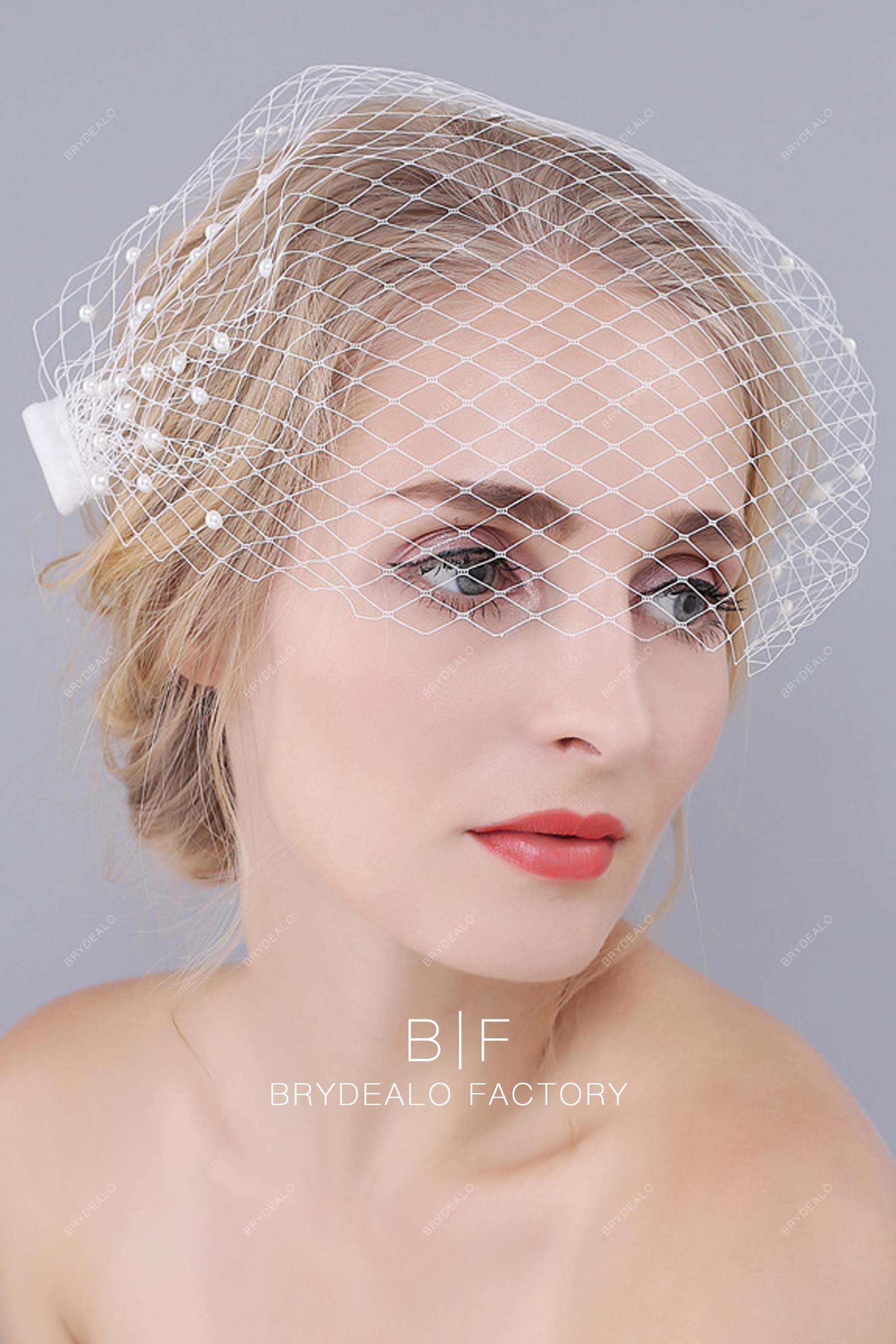 Classic Half Cut Pearls Blusher Wedding Veil